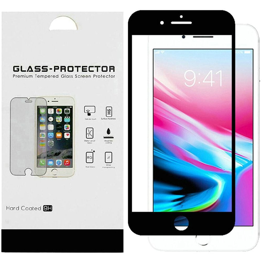 For iPhone SE 3 (2022) SE/8/7 Bulk White Paper Card Package Black edged Tempered Glass (Black)