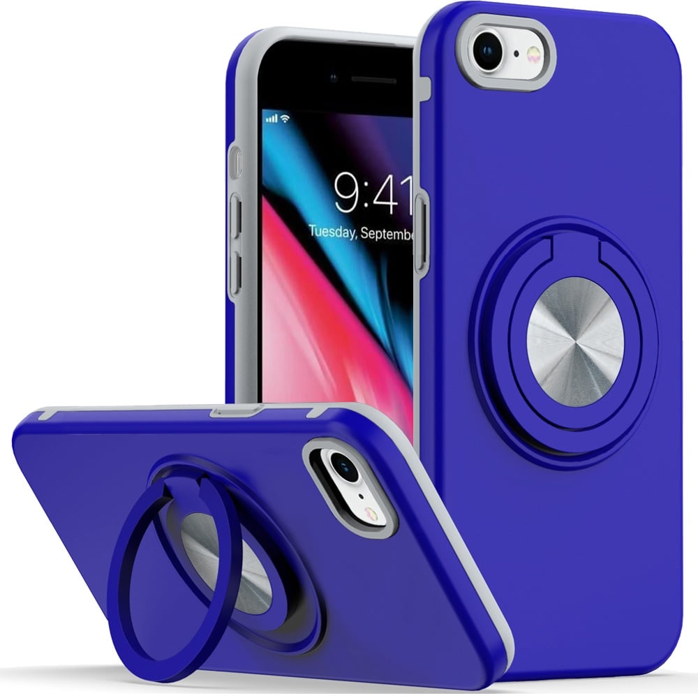 For iPhone SE 3 (2022) SE/8/7 Metal CD Pattern Matte Finished Hybrid with Rotational Ring [Car Mount