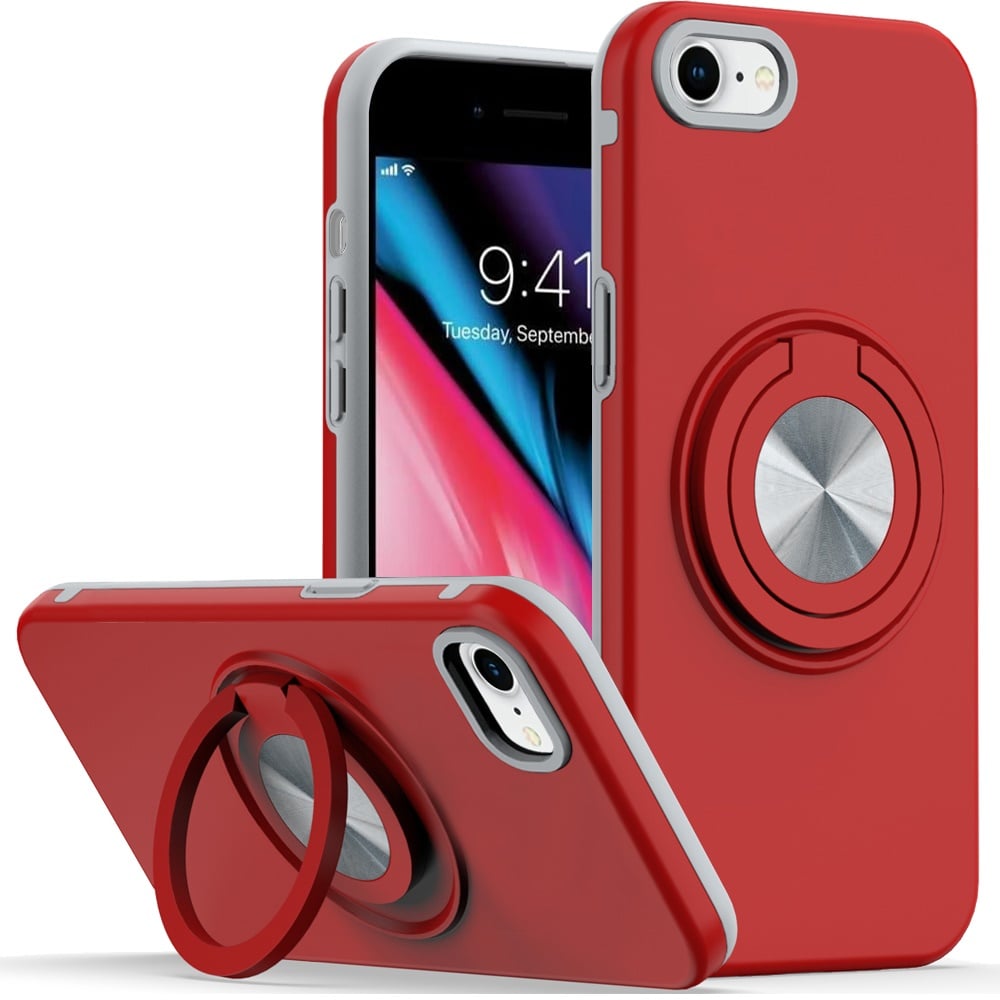 For iPhone SE 3 (2022) SE/8/7 Metal CD Pattern Matte Finished Hybrid with Rotational Ring [Car Mount