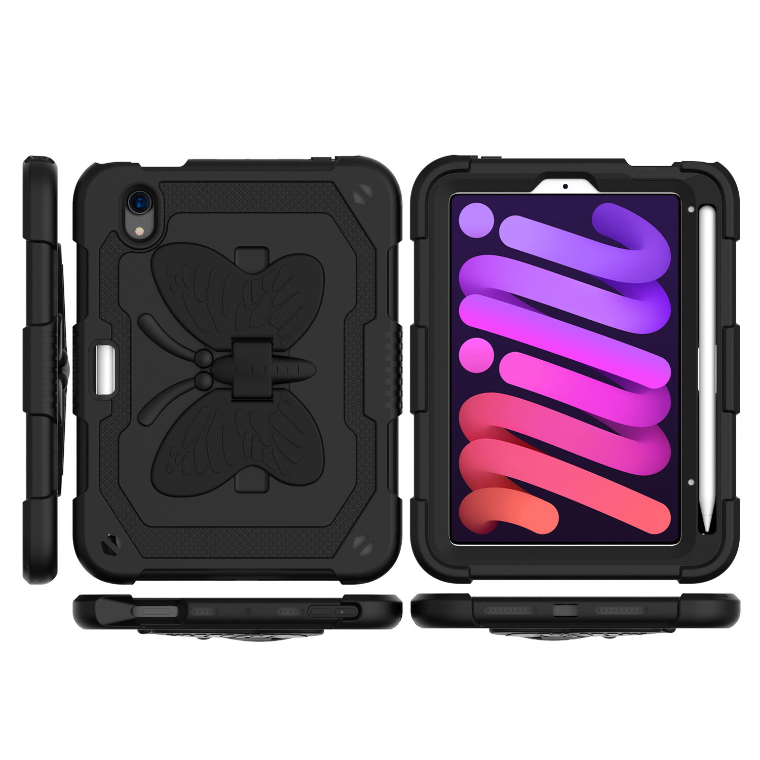 For Apple iPad Mini 6th Gen 8.3 inch (2021) Butterfly Kickstand 3in1 Tough Hybrid Case Cover with Sh