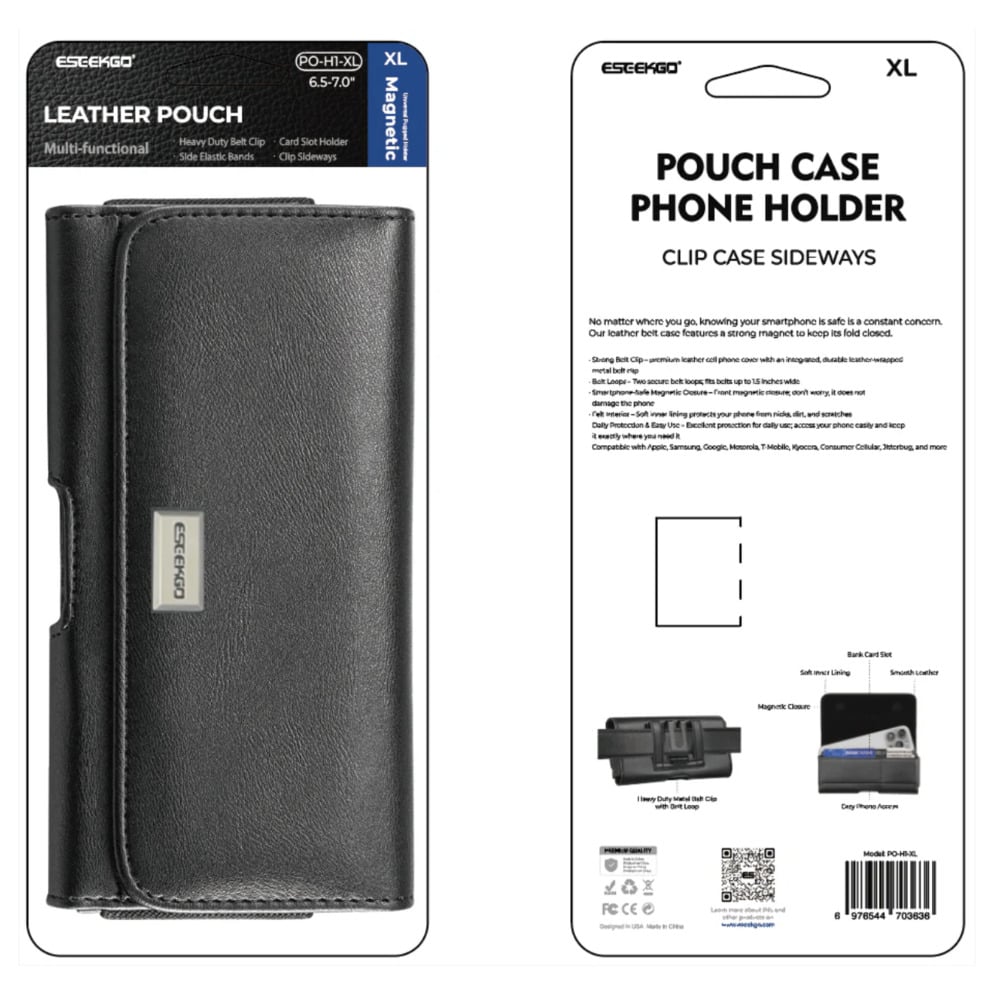 ESEEKGO Universal Magnetic Leather Phone Pouch PO-H1-XL Suitable for 6.5-7.0 inch mobile phones (A -