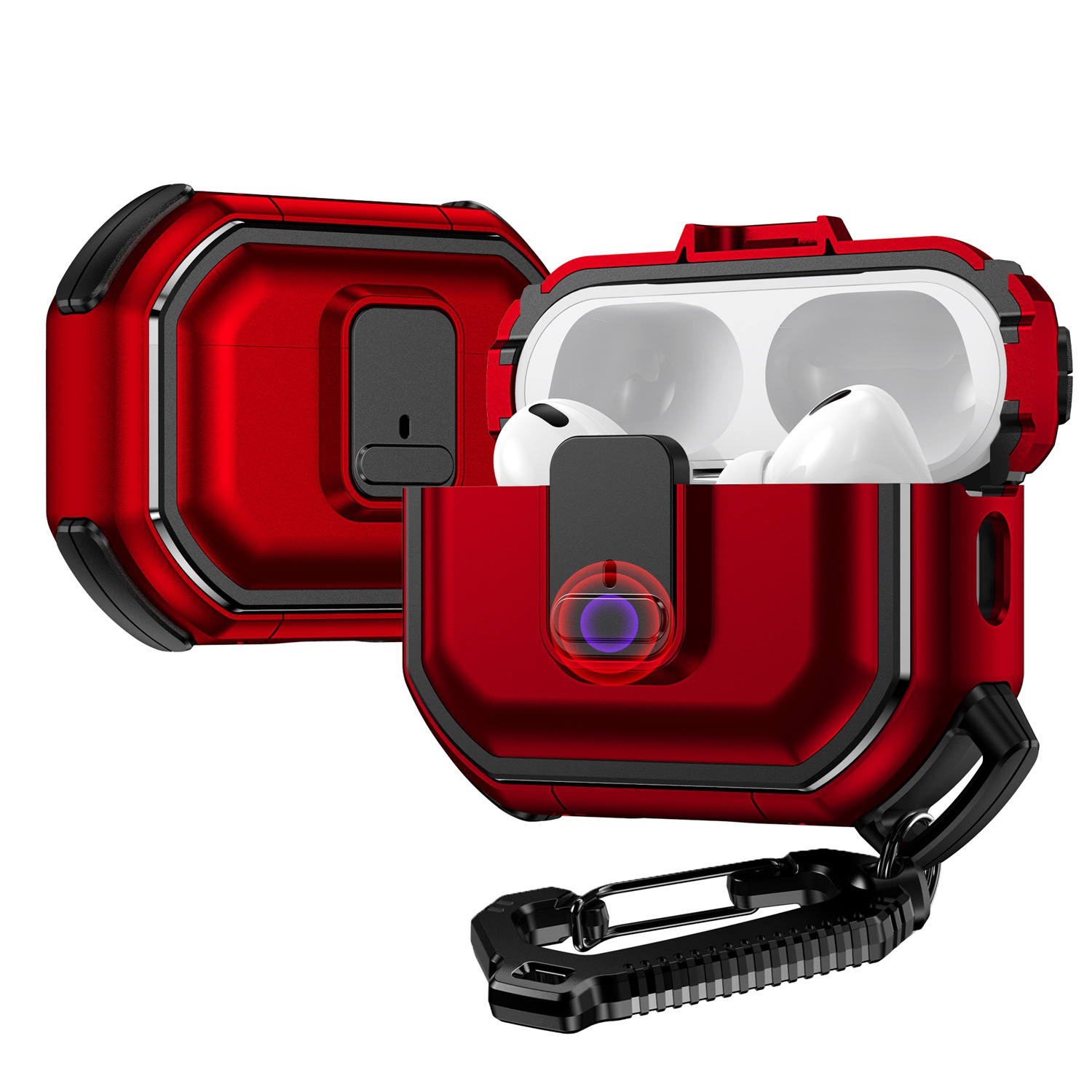 For Earbud Cases 4 Switch Button Hybrid with Belt Loop - Red
