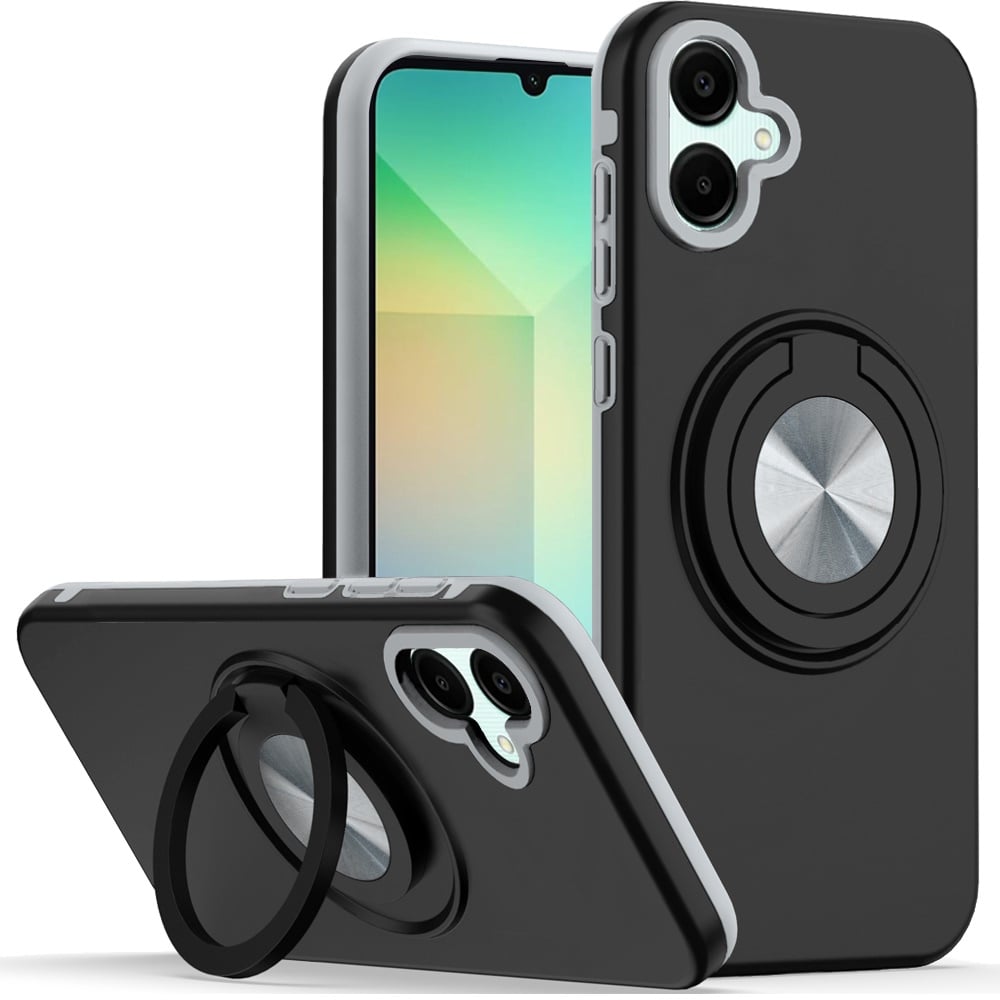 For Samsung A06 Metal CD Pattern Matte Finished Hybrid with Rotational Ring [Car Mount Friendly] Cas