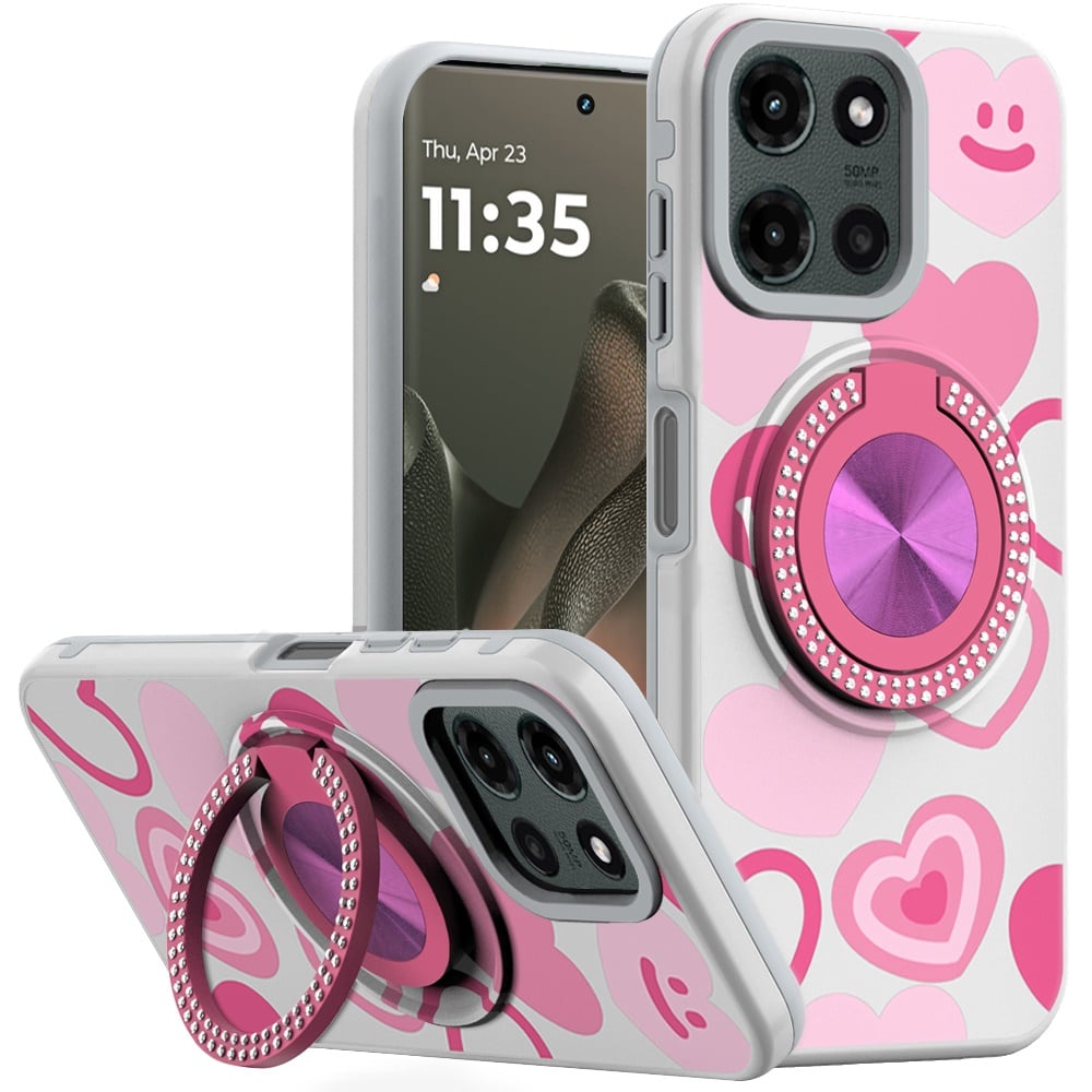 For Motorola Edge 2025 Metal Diamond CD Pattern Design Matte Finished Hybrid with Rotational Ring [C