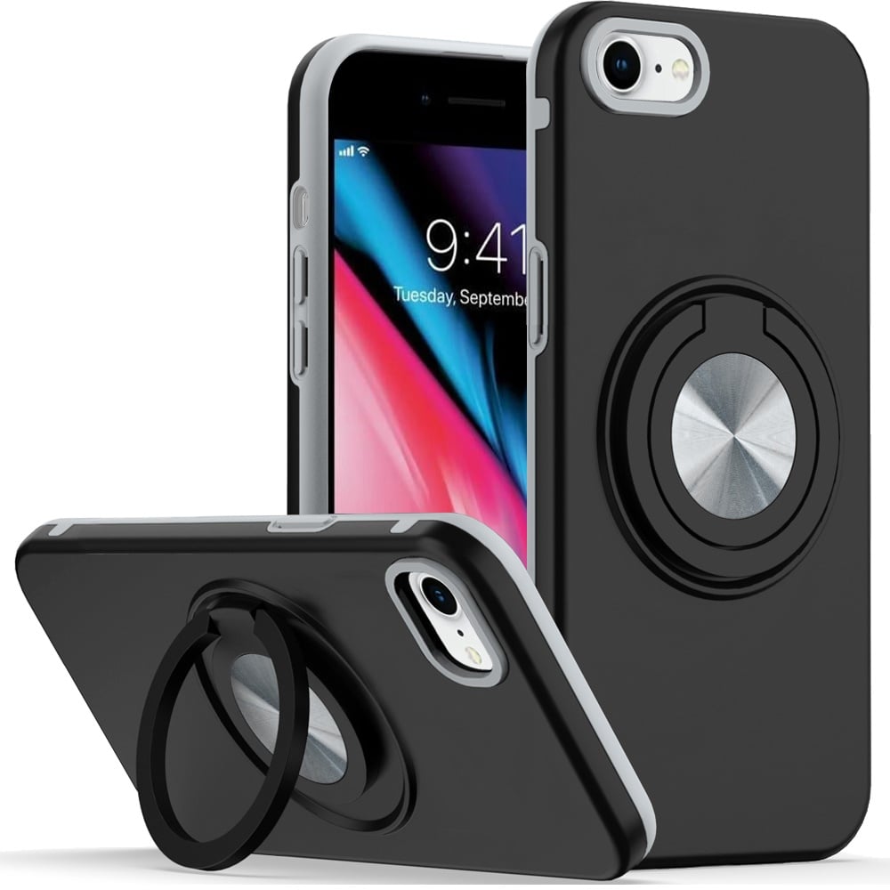 For iPhone SE 3 (2022) SE/8/7 Metal CD Pattern Matte Finished Hybrid with Rotational Ring [Car Mount
