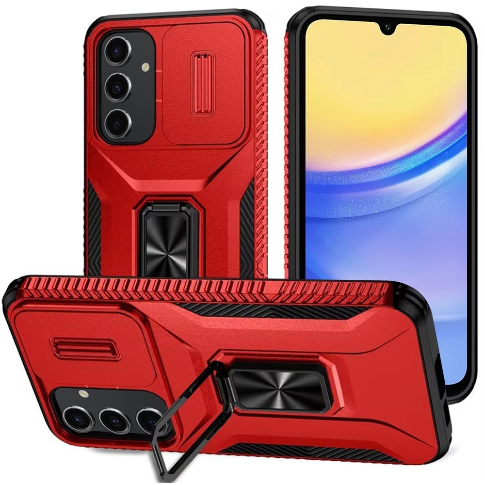 For Samsung A15 5G Complete Magnetic Metal Ring Stand Camera Protection Hybrid - Red