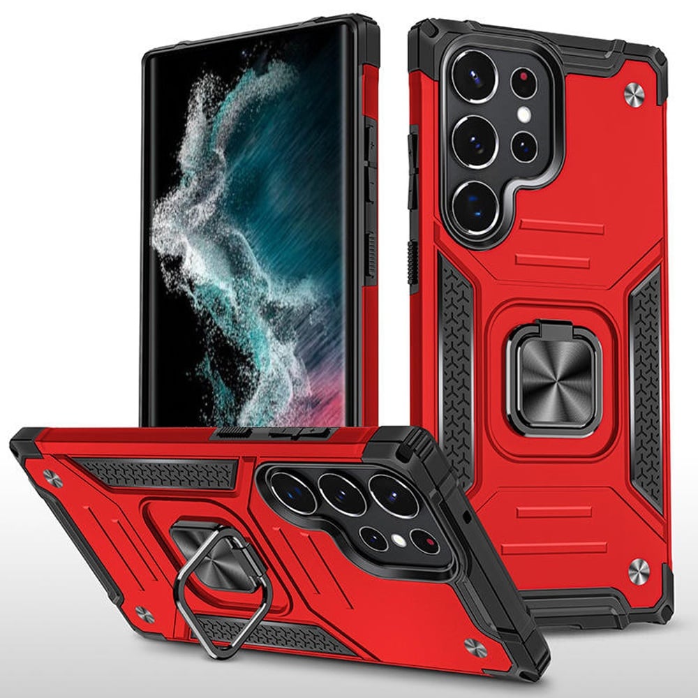 For Samsung S23 Robust Magnetic Kickstand Hybrid Case Cover - Red