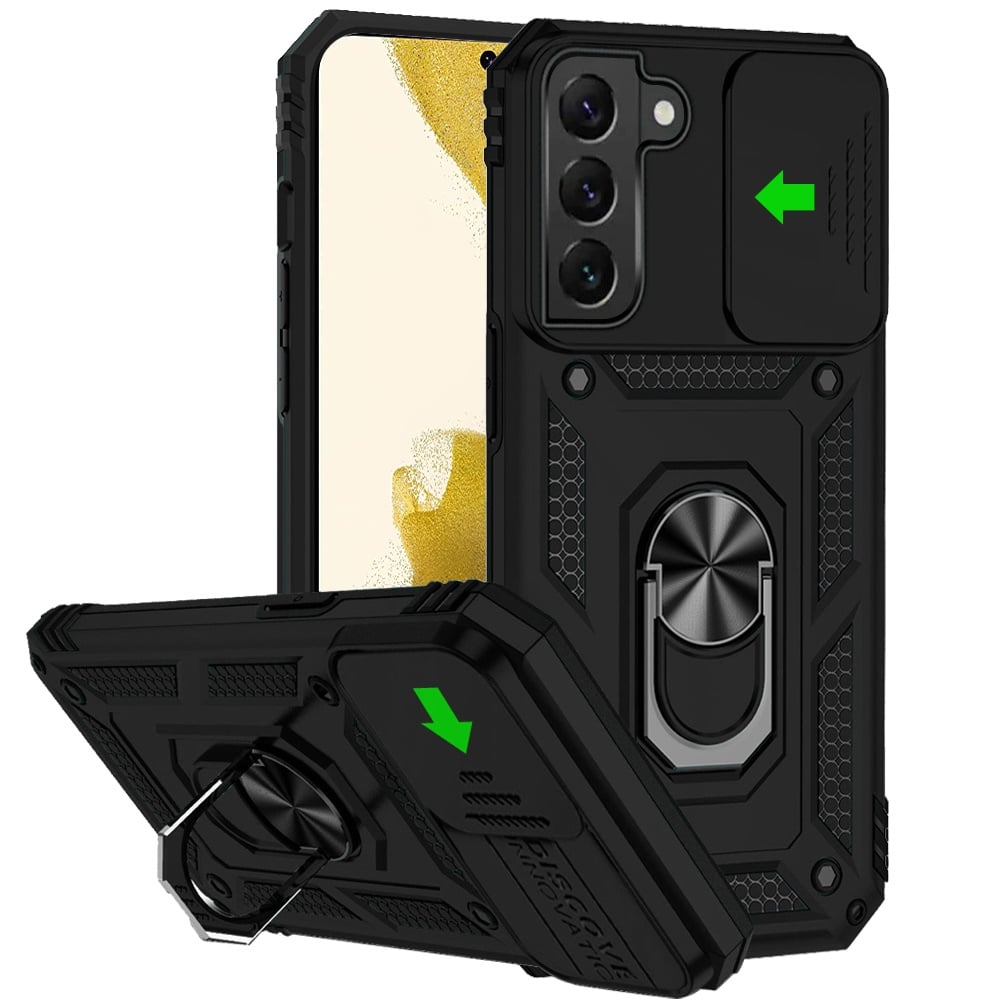 For Samsung S23 Well Protective Magentic Ring Stand Camera Protective Cover Case - Black