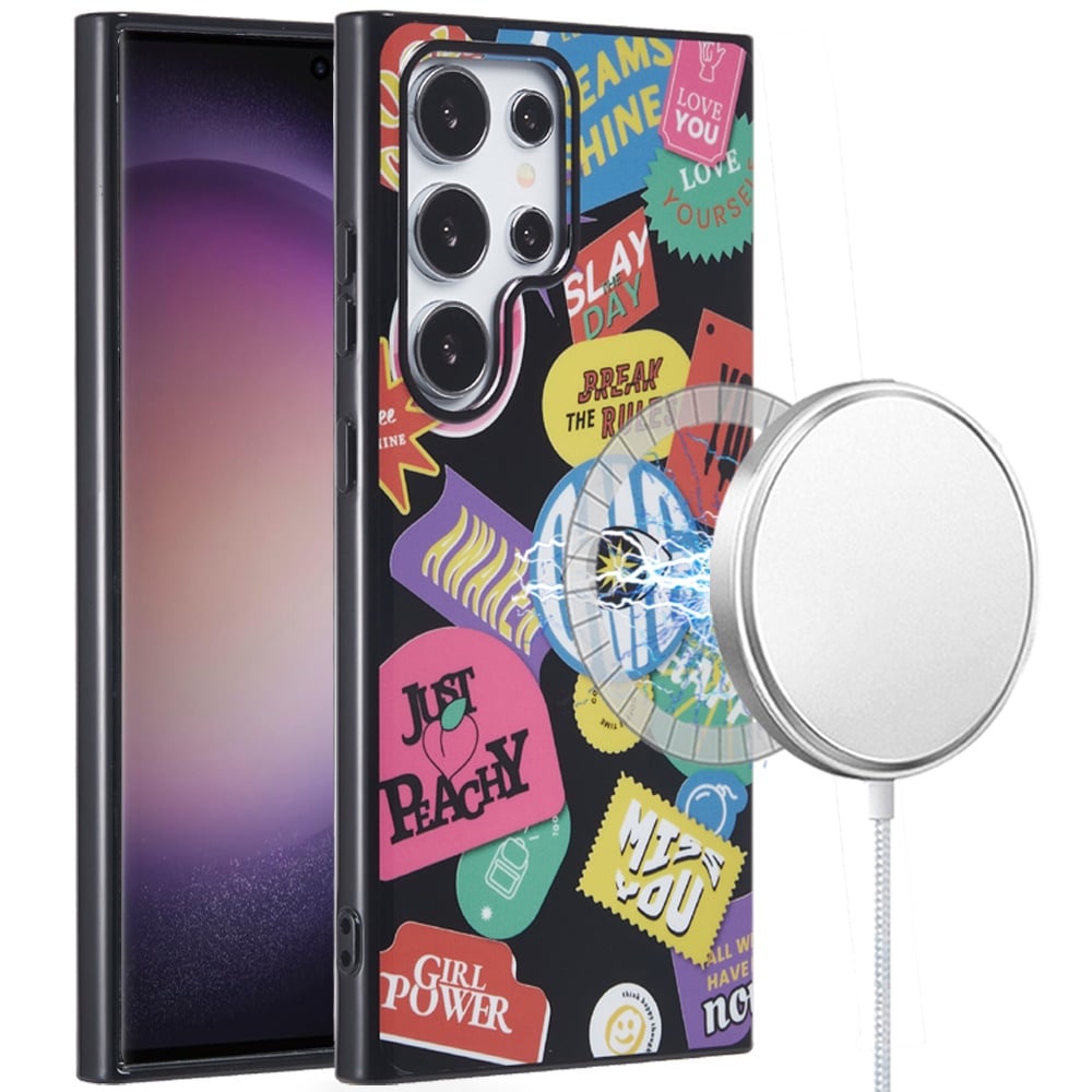 For Samsung S23 Ultra [Magnetic Circle] Double Layer Design IMD TPU Case - Fashion Rebel