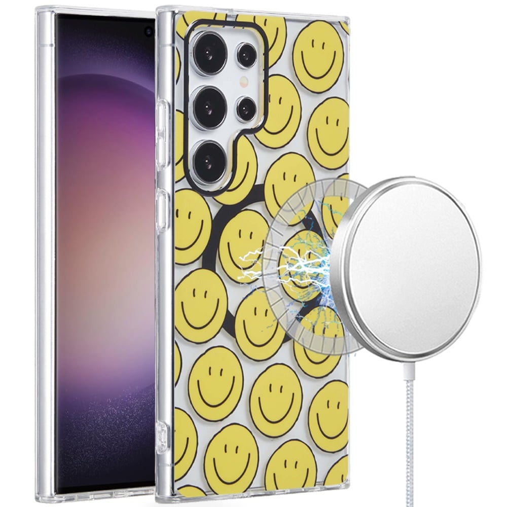 For Samsung S23 Ultra [Magnetic Circle] Double Layer Design IMD TPU Case - Smiley Faces