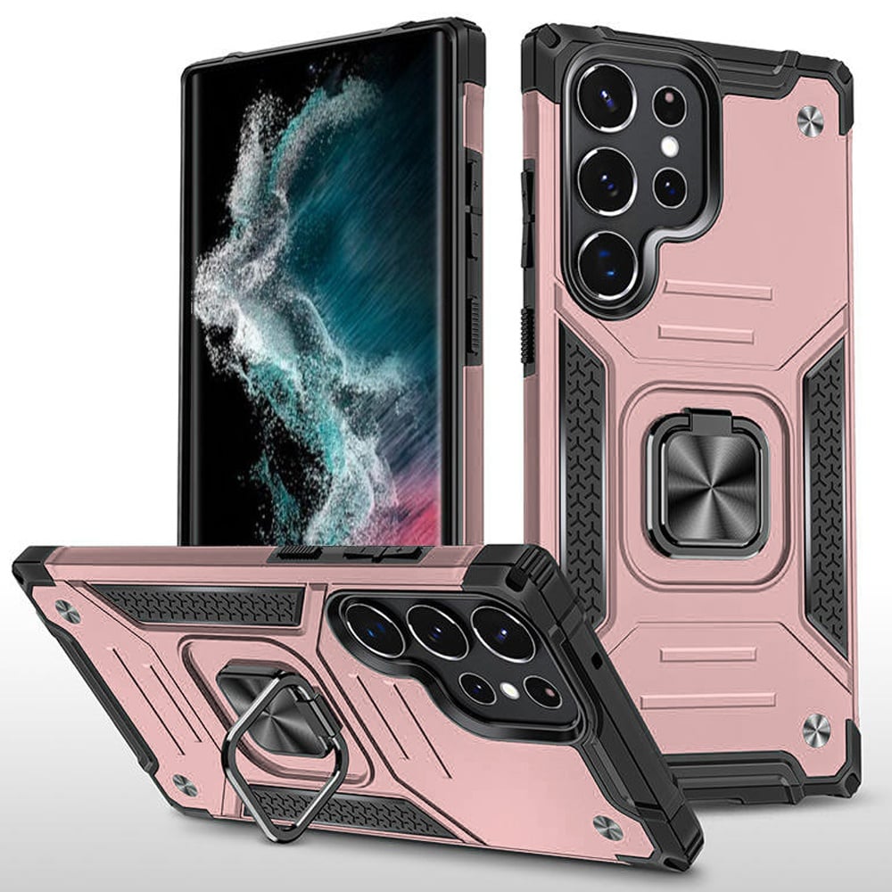 For Samsung S23 Ultra Robust Magnetic Kickstand Hybrid Case Cover - Rose Gold