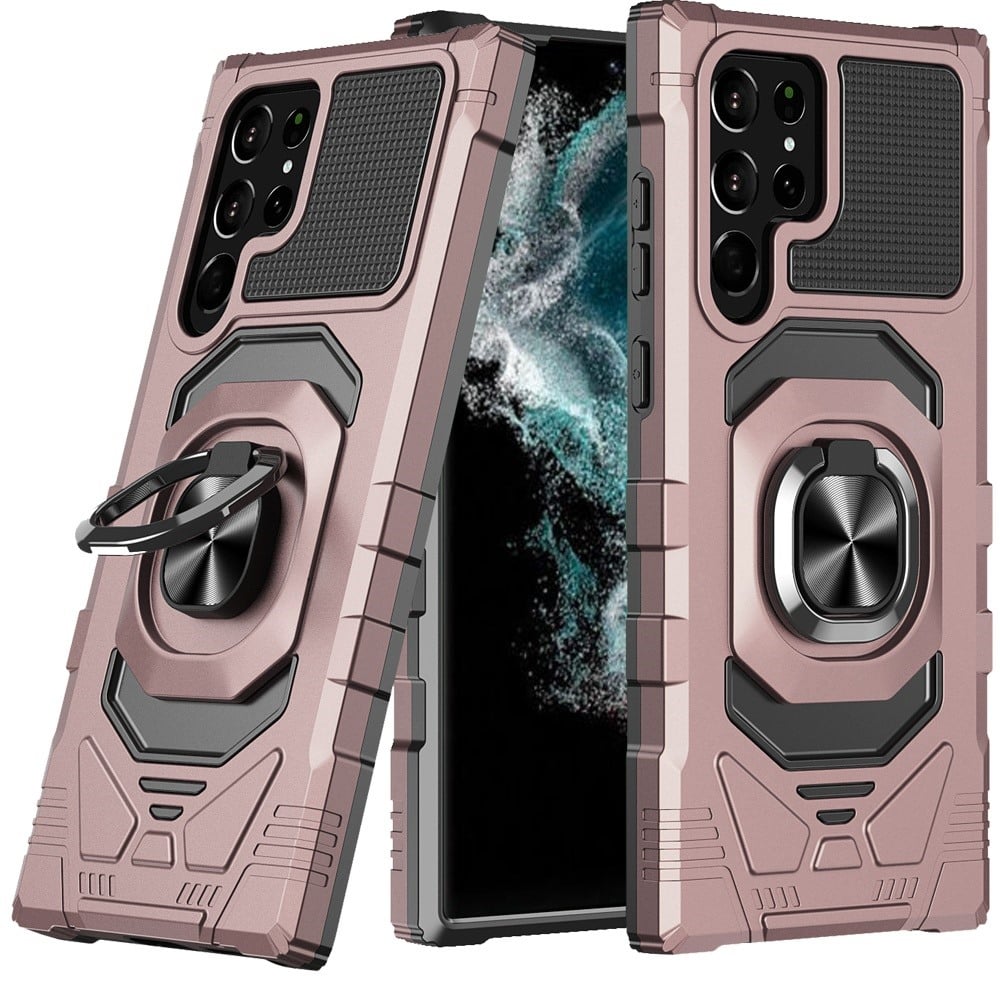 For Samsung S23 Ultra Robotic Hybrid with Magnetic Ring Stand Case Cover - Rose Gold
