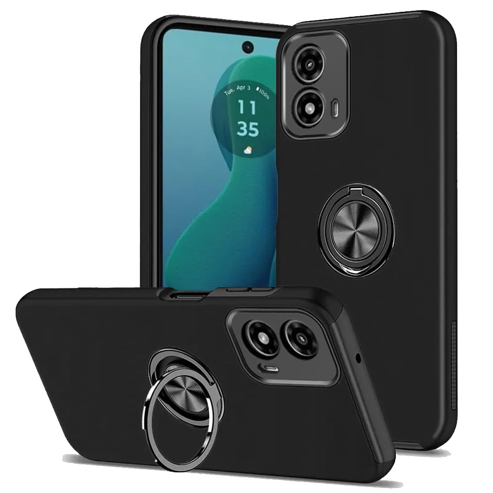 For Motorola Moto G 5G 2024 CHIEF Oil Painted Magnetic Ring Stand Hybrid Case Cover - Black