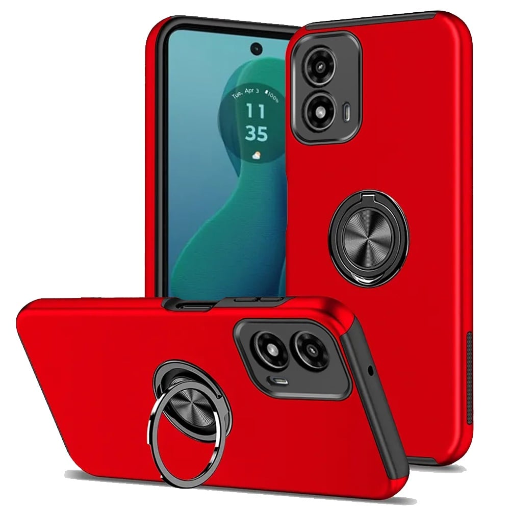 For Motorola Moto G 5G 2024 CHIEF Oil Painted Magnetic Ring Stand Hybrid Case Cover - Red