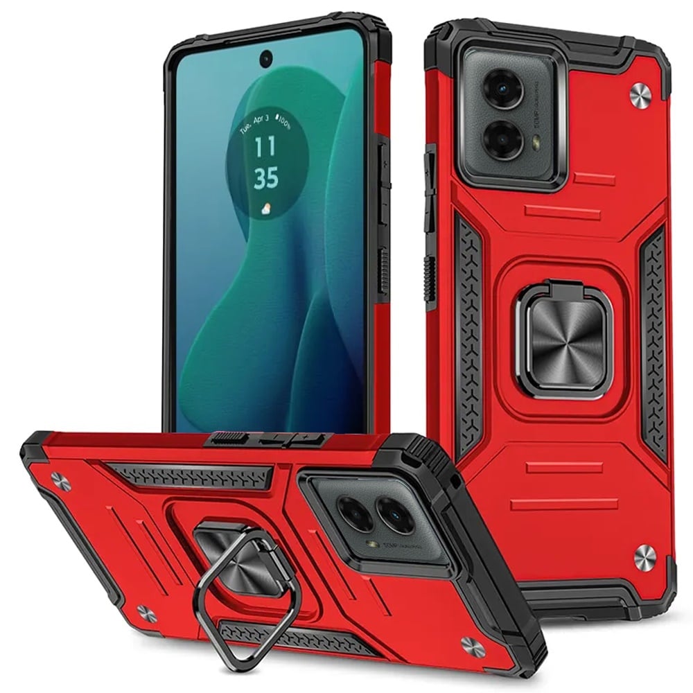 For Motorola Moto G 5G 2024 Robust Magnetic Kickstand Hybrid Case Cover - Red