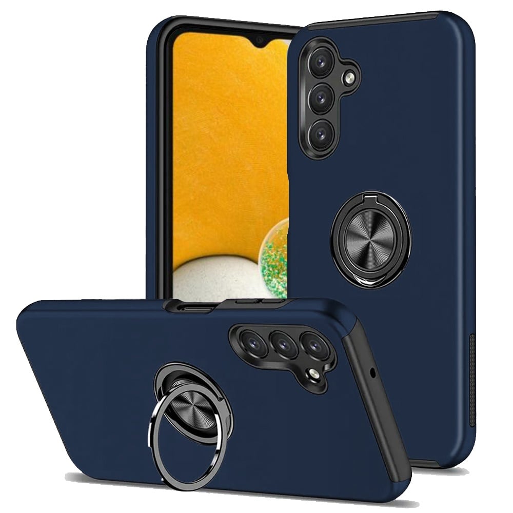 For Samsung A13 5G CHIEF Oil Painted Magnetic Ring Stand Hybrid Case Cover - Dark Blue