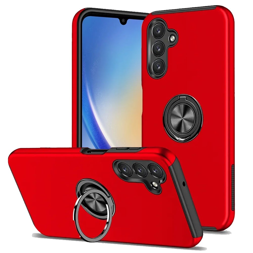 For Samsung A35 5g CHIEF Oil Painted Magnetic Ring Stand Hybrid Case Cover - Red