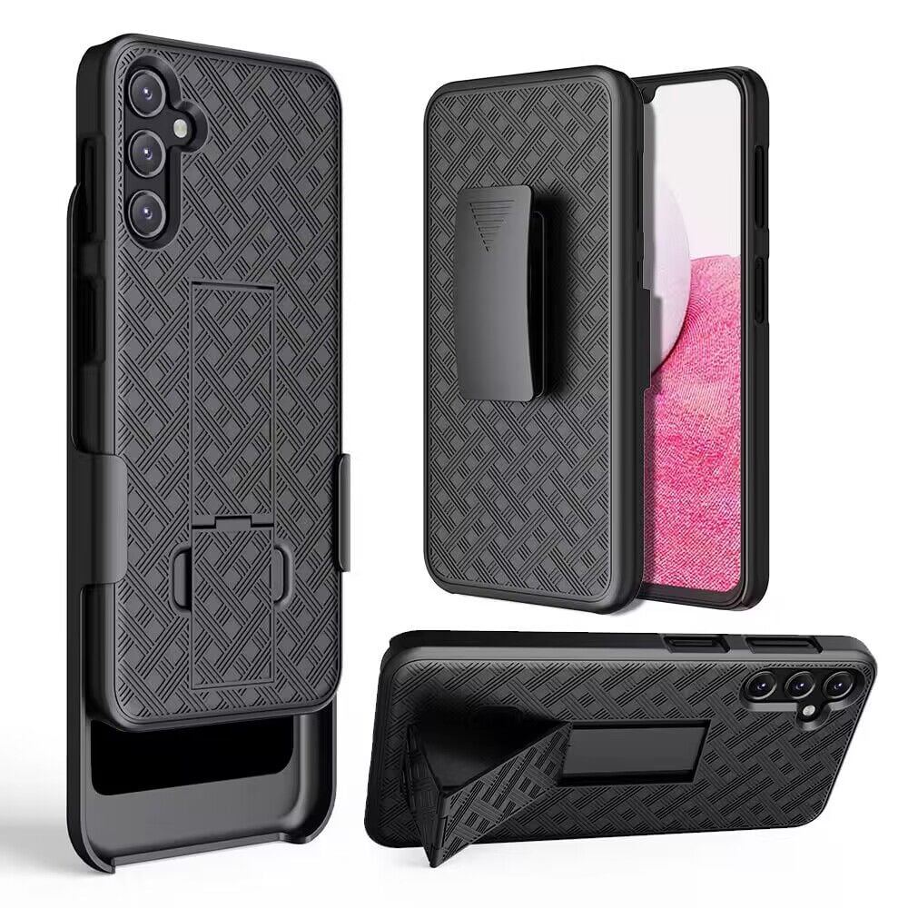 For Samsung Galaxy s20 s11e 6.2inch Weave Premium 3in1 Combo Holster Kickstand Case Cover - Black