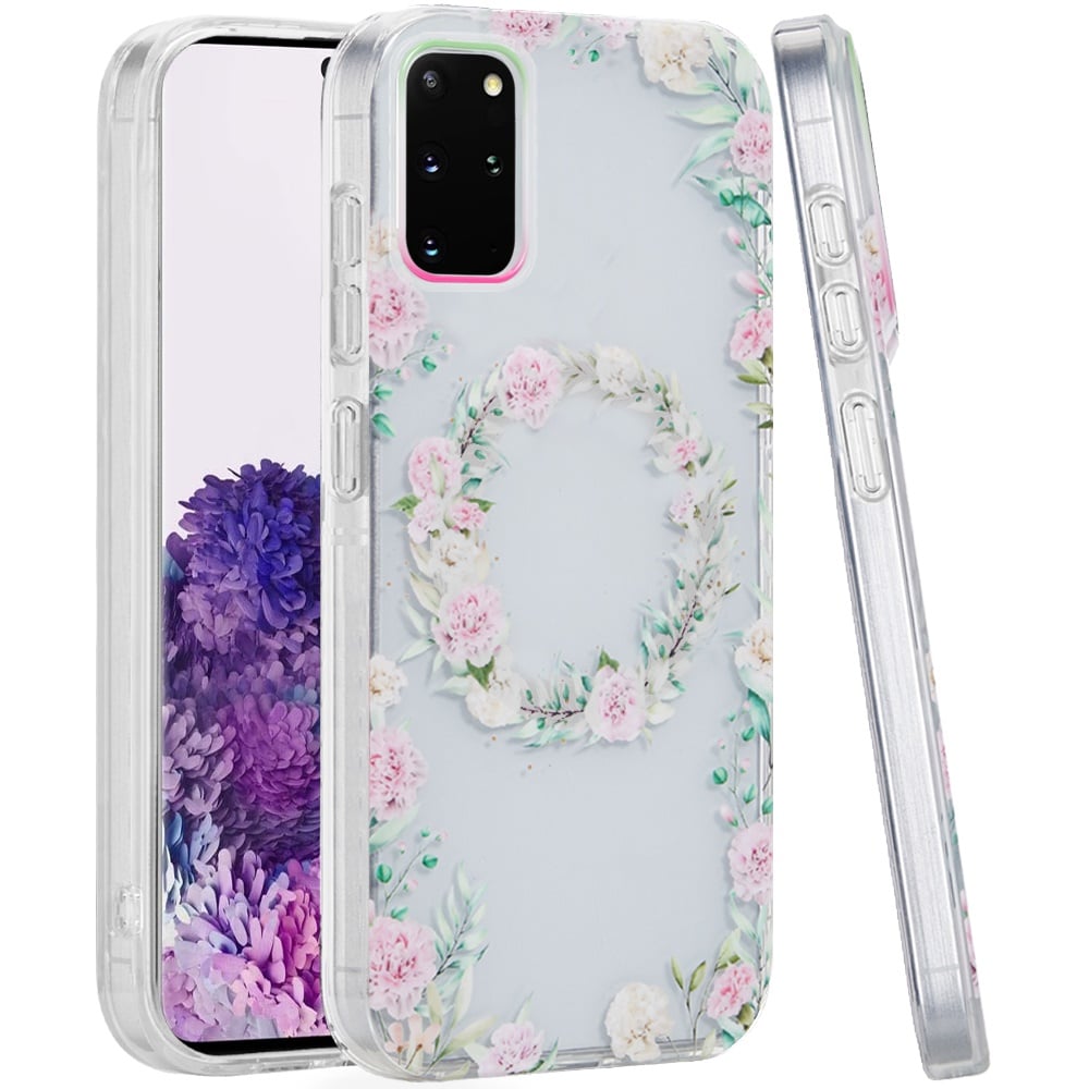 For Samsung Galaxy s20 Plus s20+ s11 6.7inch Double Layer Design IMD TPU Case - Green/Pink Floral