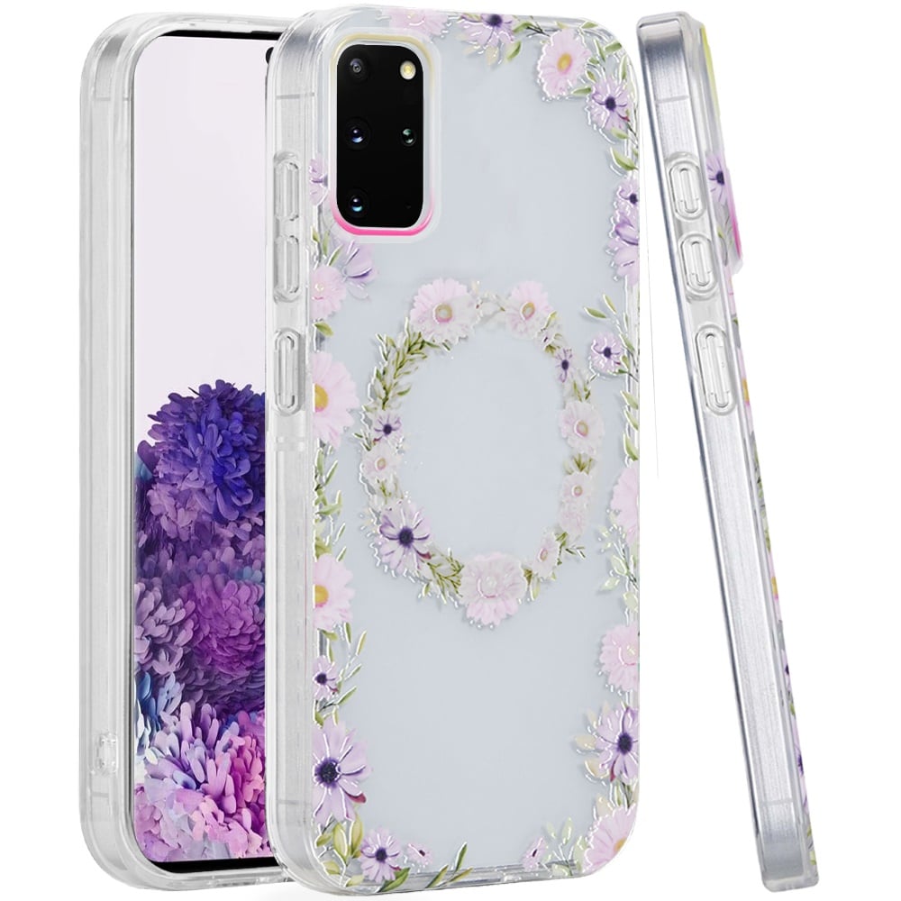 For Samsung Galaxy s20 Plus s20+ s11 6.7inch Double Layer Design IMD TPU Case - Yellow/Purple Floral