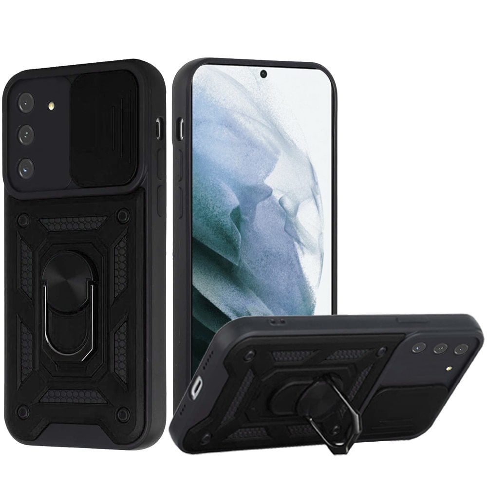 For Samsung Galaxy s21, s30 ELITE Camera Push Magnetic Ring Stand Hybrid Case Cover - Black