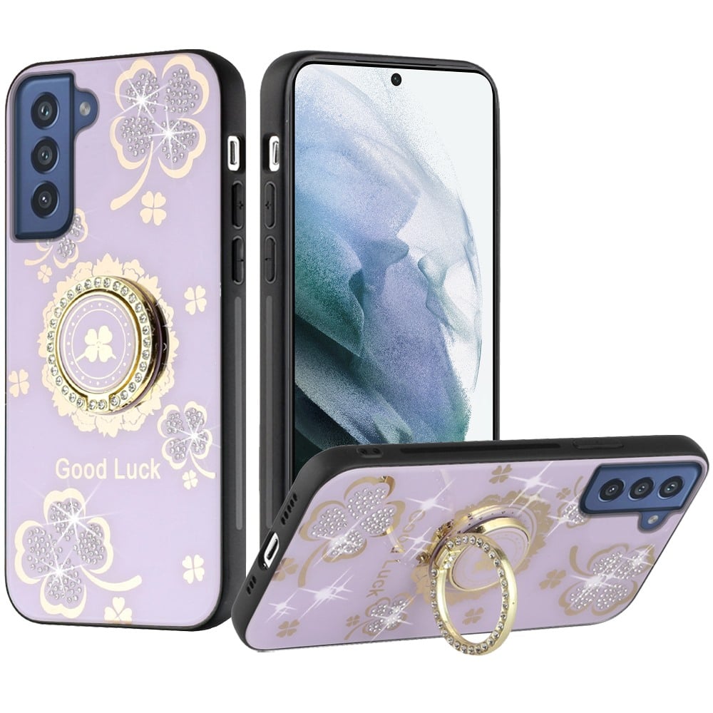 For Samsung Galaxy S21 FE SPLENDID Diamond Glitter Ornaments Engraving Case Cover - Good Luck Floral