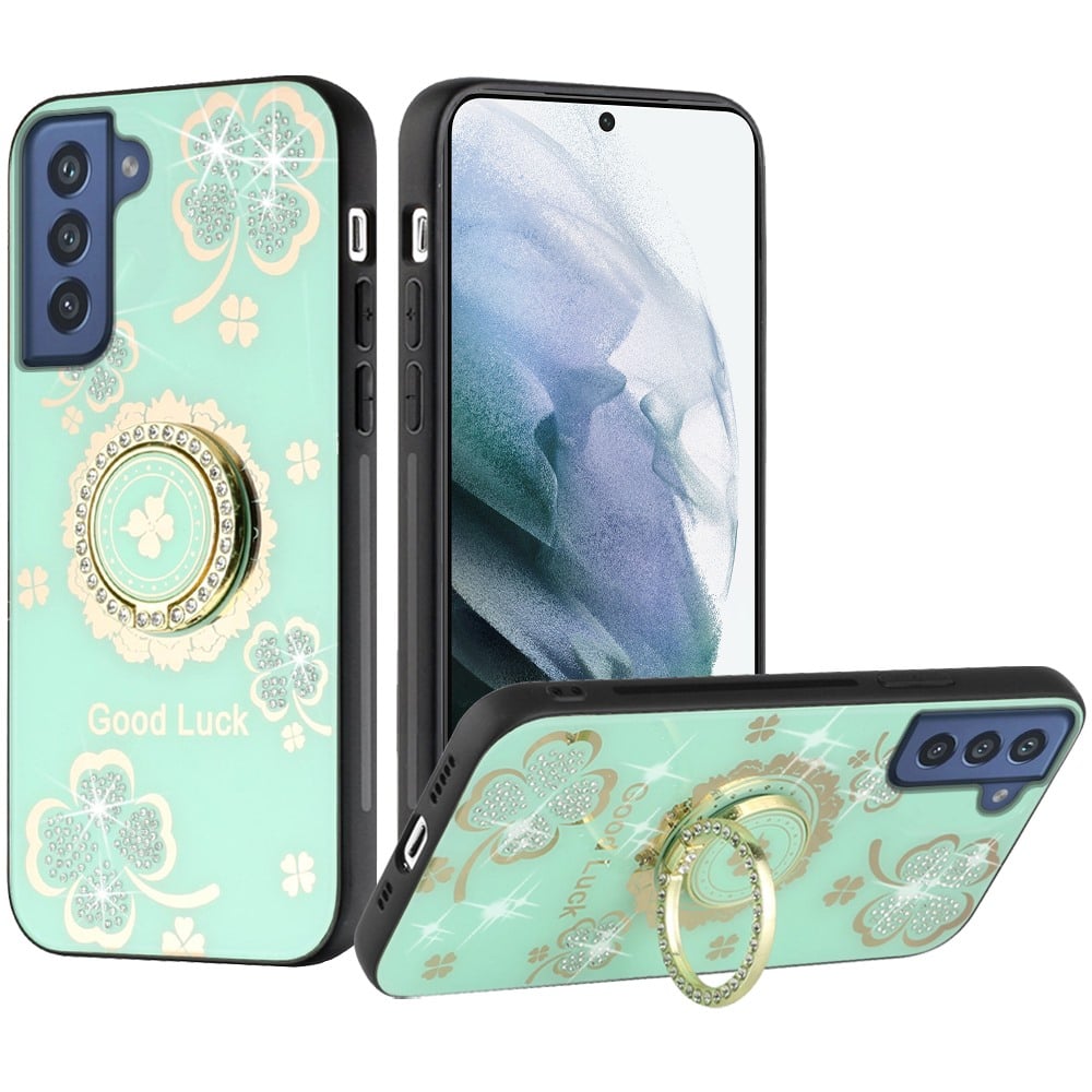 For Samsung Galaxy S21 FE SPLENDID Diamond Glitter Ornaments Engraving Case Cover - Good Luck Floral