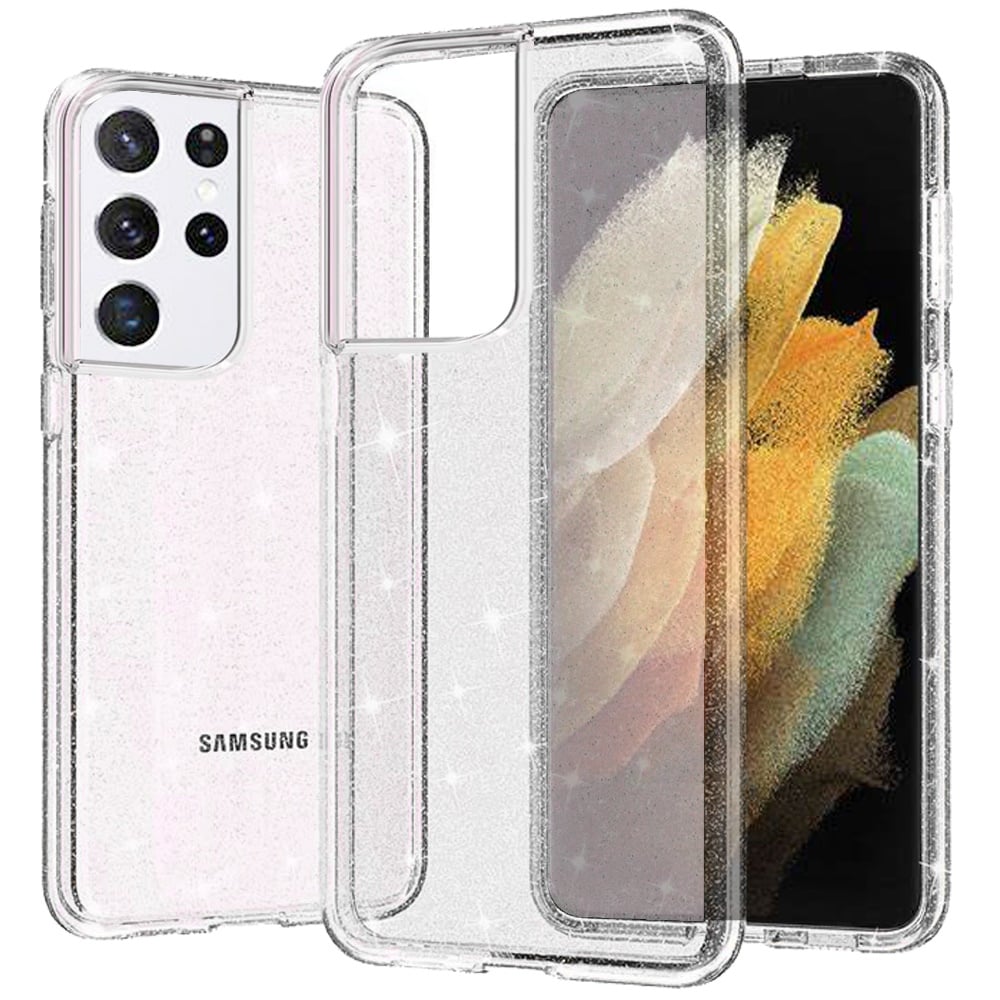 For Samsung s21 Ultra, s30 Ultra Glitter Ultra Thick 3mm Transparent Hybrid Case Cover - Clear