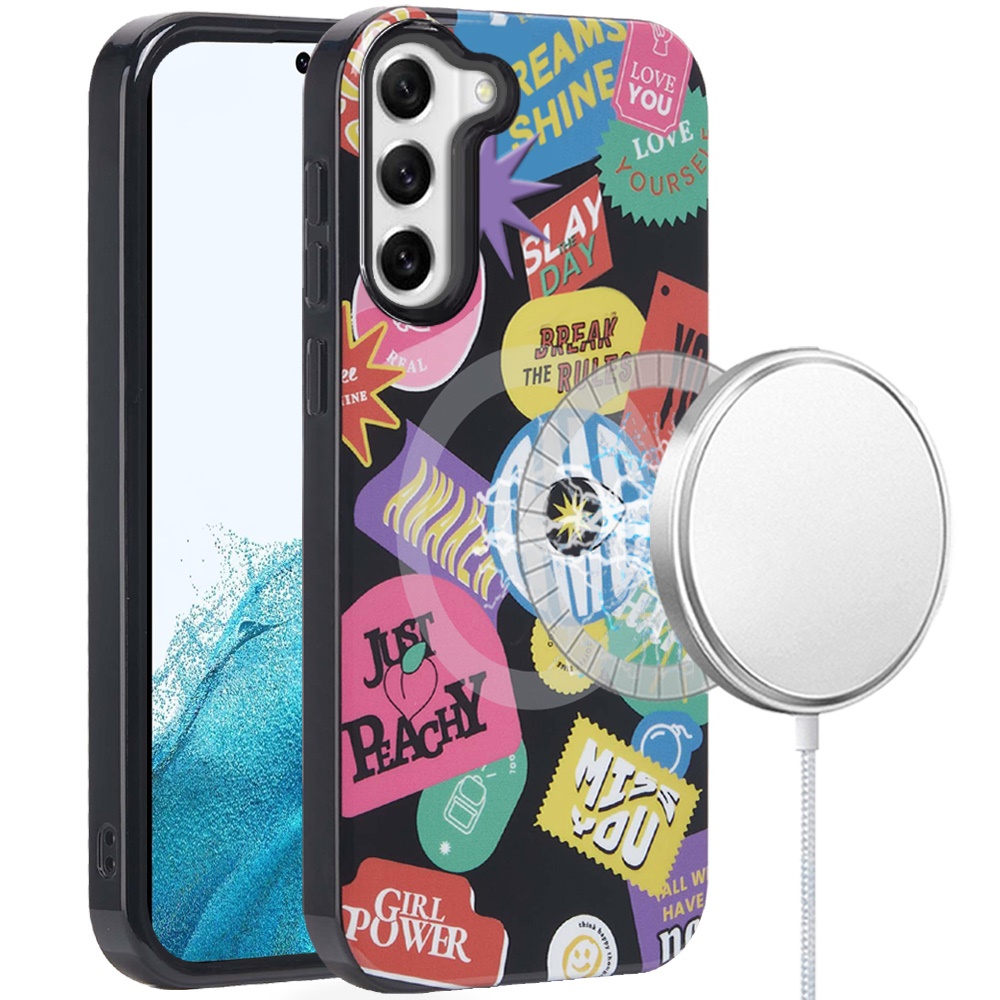 For Samsung Galaxy S22 [Magnetic Circle] Double Layer Design IMD TPU Case - Fashion Rebel