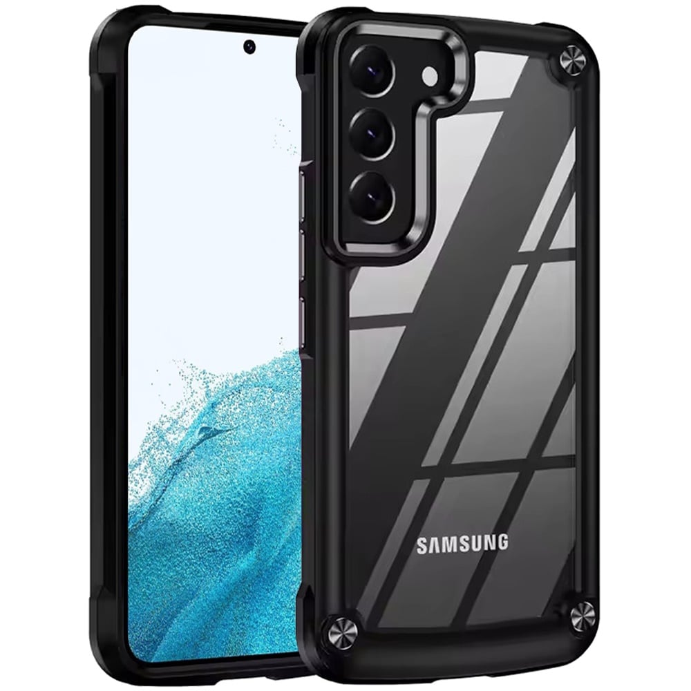 For Samsung Galaxy S22 Ultimate CaseX Transparent Hybrid Case with Metal Buttons And Camera Edges -