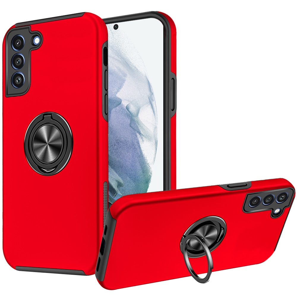 For Samsung Galaxy S22 Plus CHIEF Oil Painted Magnetic Ring Stand Hybrid Case Cover - Red
