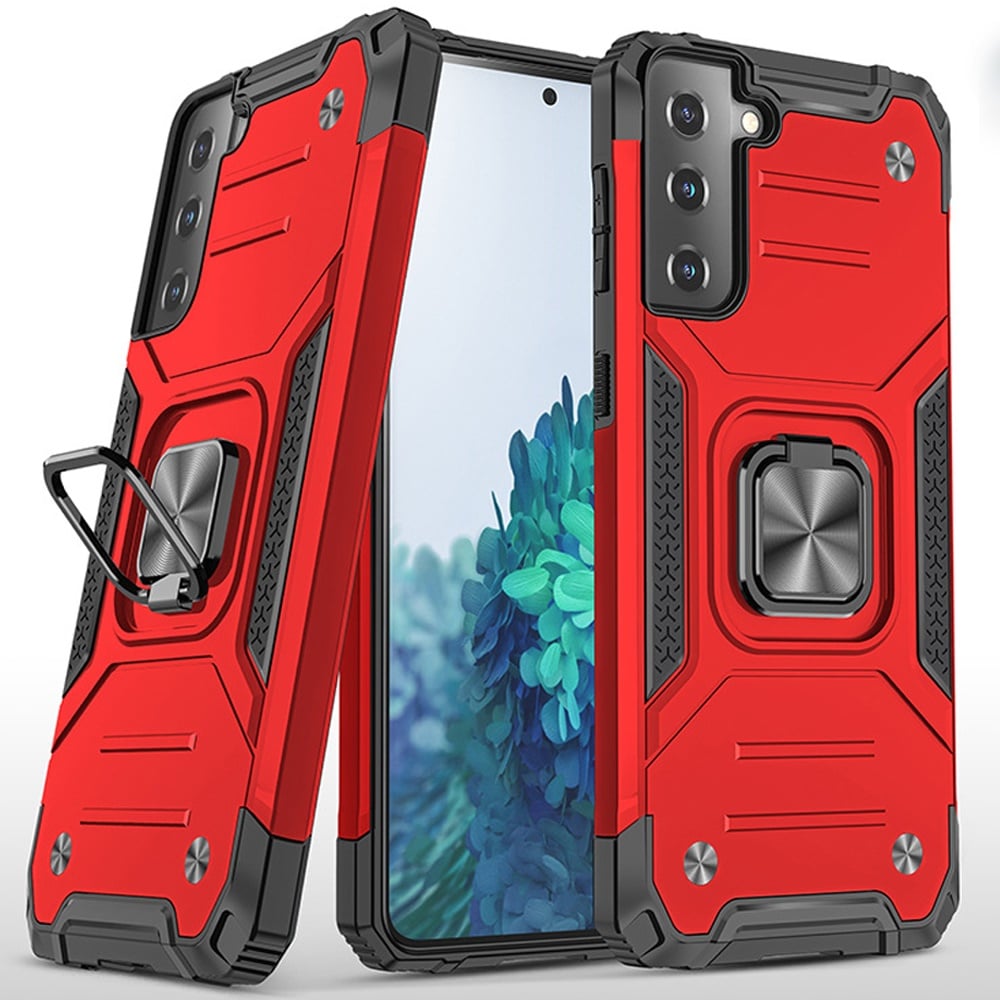 For Samsung Galaxy S22 Ultra Robust Magnetic Kickstand Hybrid Case Cover - Red