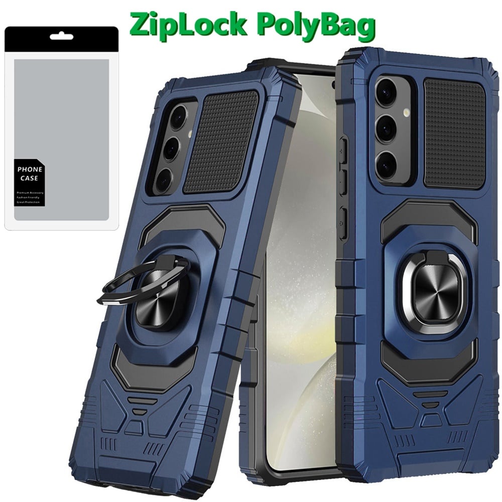 [PolyBag] For Samsung s25 Plus/s24 Plus Robotic Hybrid with Magnetic Ring Stand Case Cover - Dark Bl