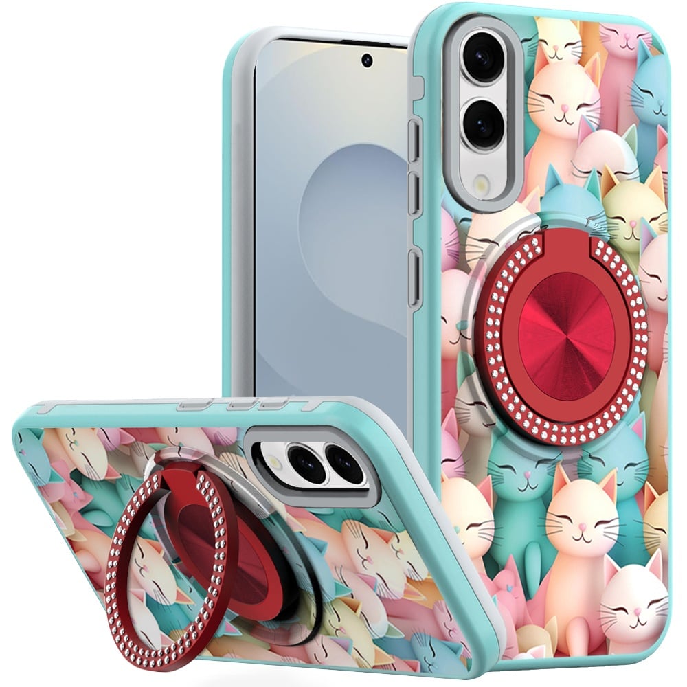 For Samsung Galaxy s25 Edge Metal Diamond CD Pattern Design Matte Finished Hybrid with Rotational Ri