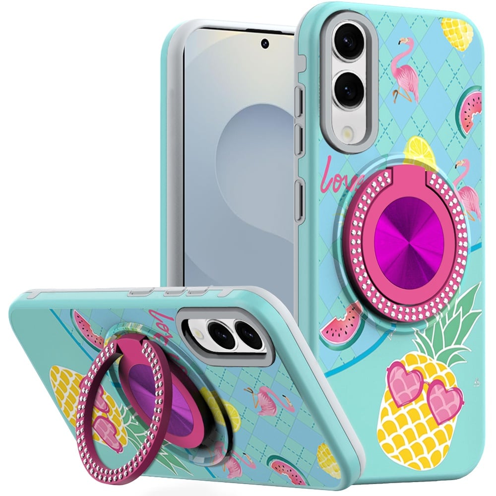 For Samsung Galaxy s25 Edge Metal Diamond CD Pattern Design Matte Finished Hybrid with Rotational Ri