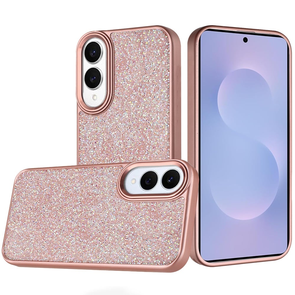 For Samsung Galaxy s25 Edge Crystal Glass Diamond with Metallic Buttons and Edges Hybrid Case - Rose