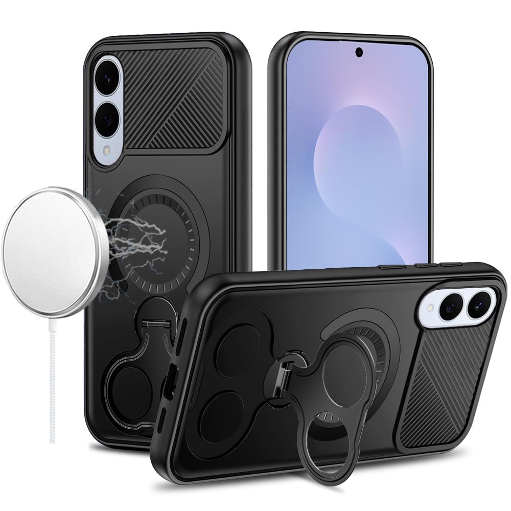 For Samsung Galaxy s25 Edge Car Mount with 2-Ring Stand Hybrid Case - Black