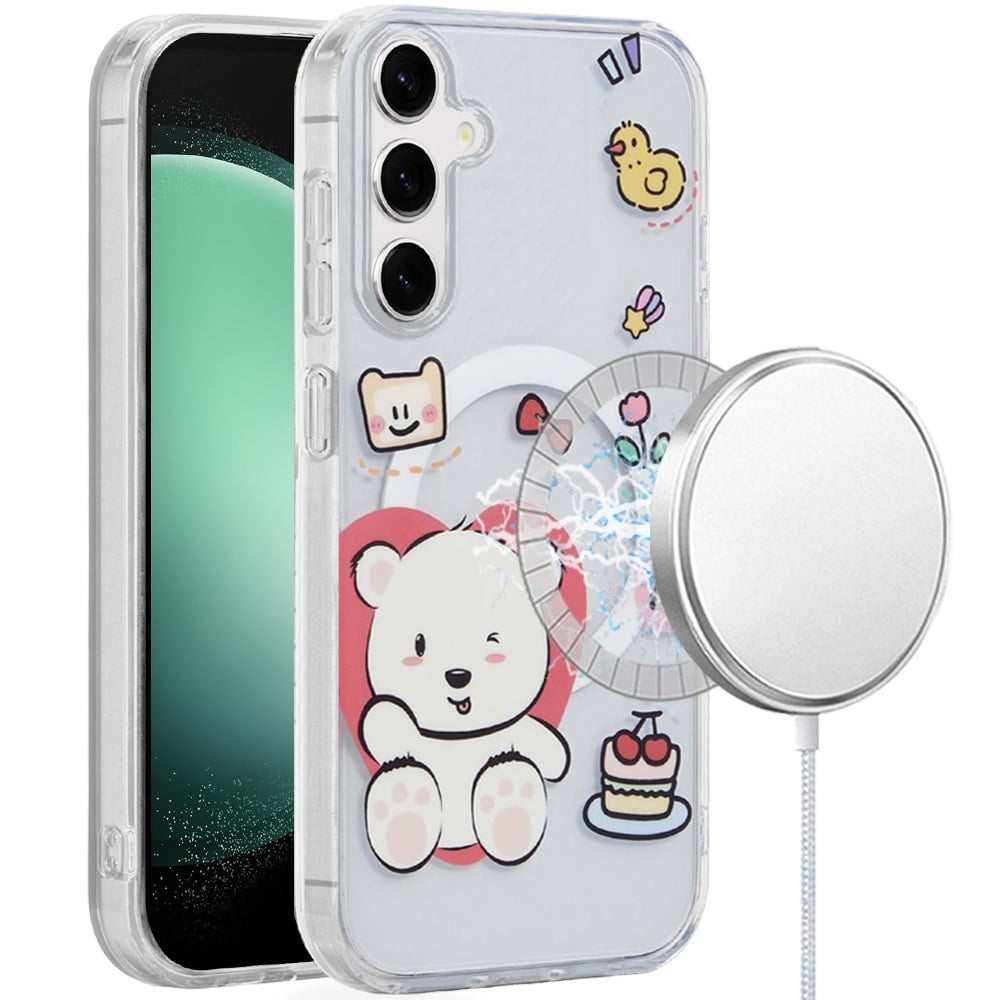 For Samsung s23 FE 5G [Magnetic Circle] Double Layer Design IMD TPU Case - Bear Cute