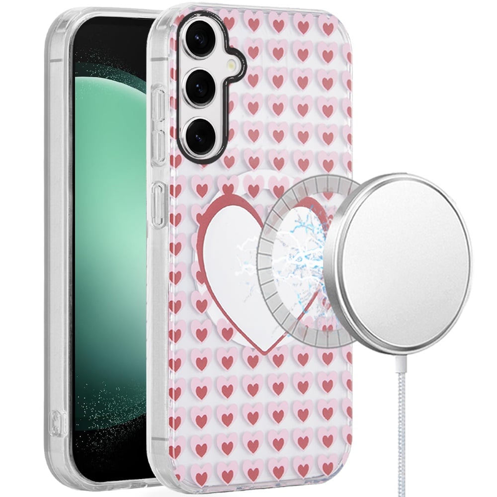 For Samsung s23 FE 5G [Magnetic Circle] Double Layer Design IMD TPU Case - Mirror With Hearts