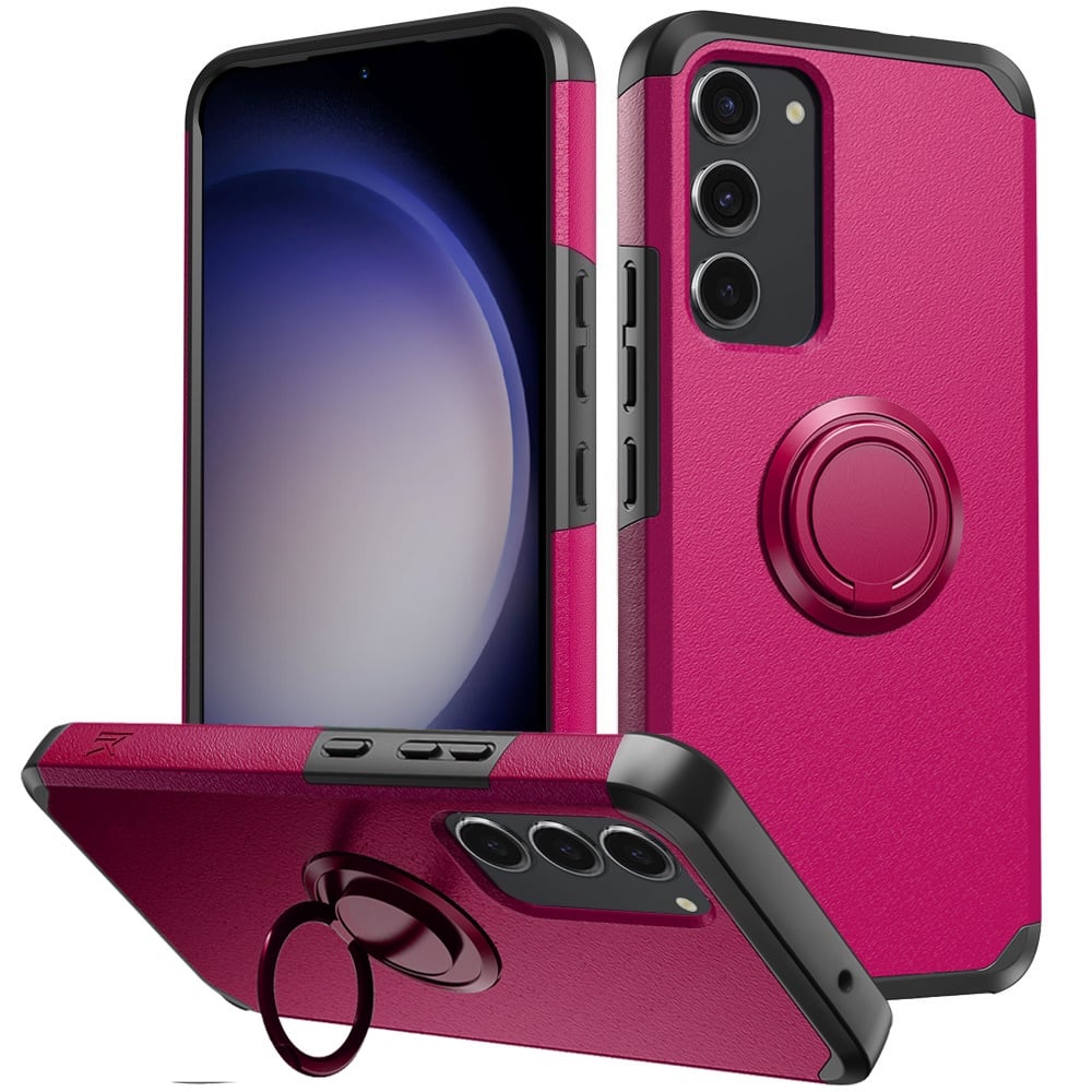 For Samsung S23 FE 5G Tough Strong Hybrid With Ring Stand Case Cover - Hot Pink