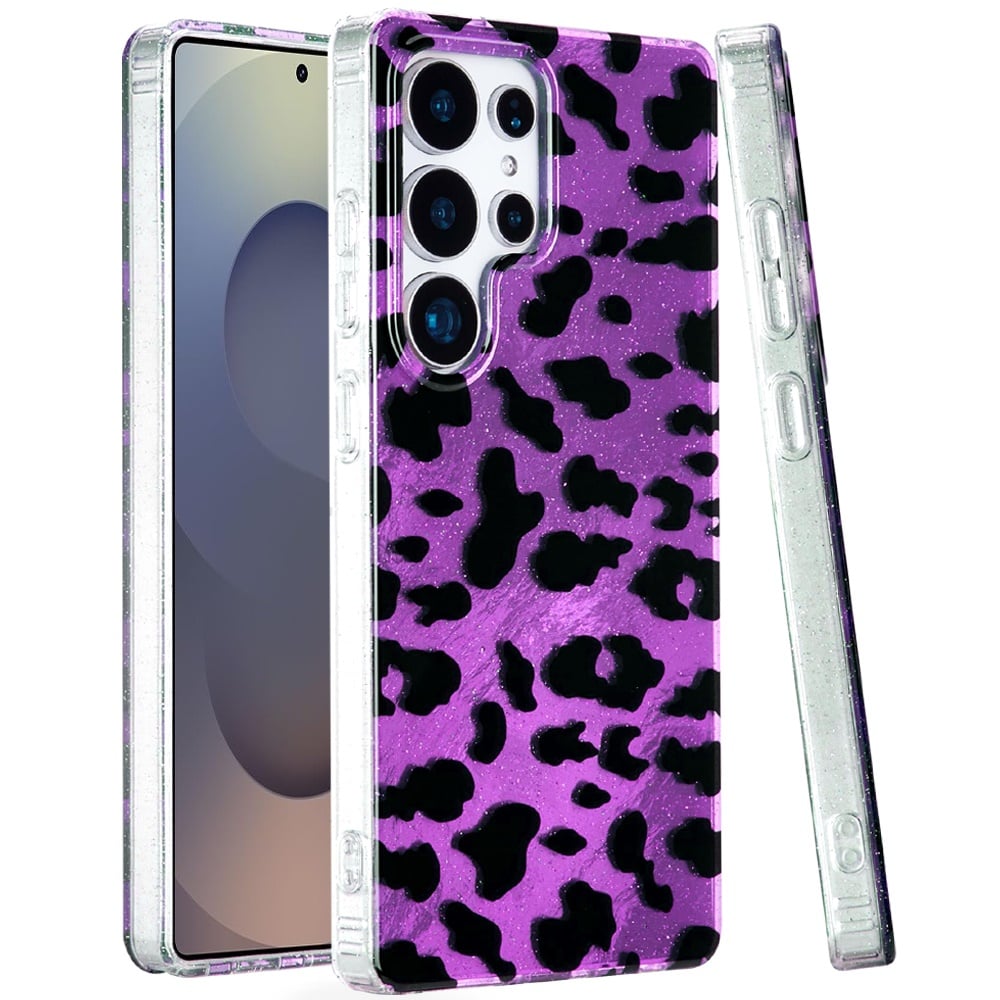 For Samsung s25 Ultra Glitter Double Layer Design IMD TPU Case - Purple Leopard