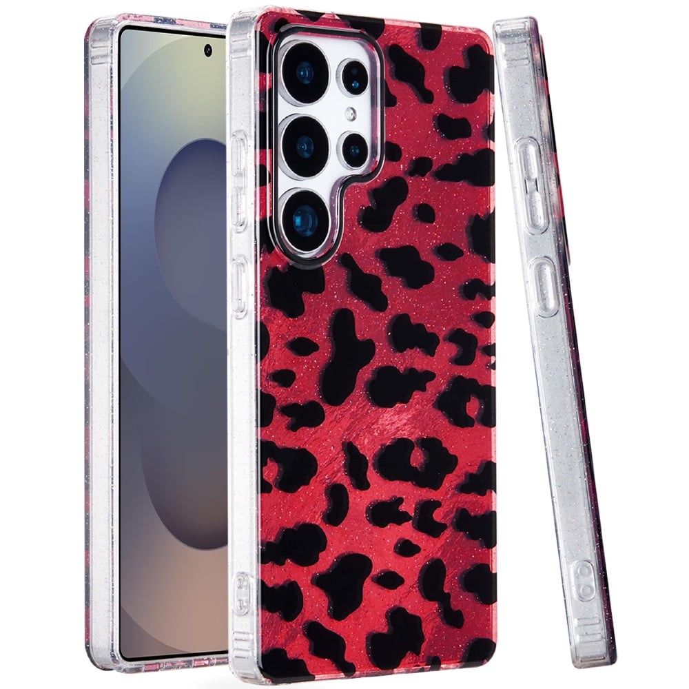 For Samsung s25 Ultra Glitter Double Layer Design IMD TPU Case - Red Leopard