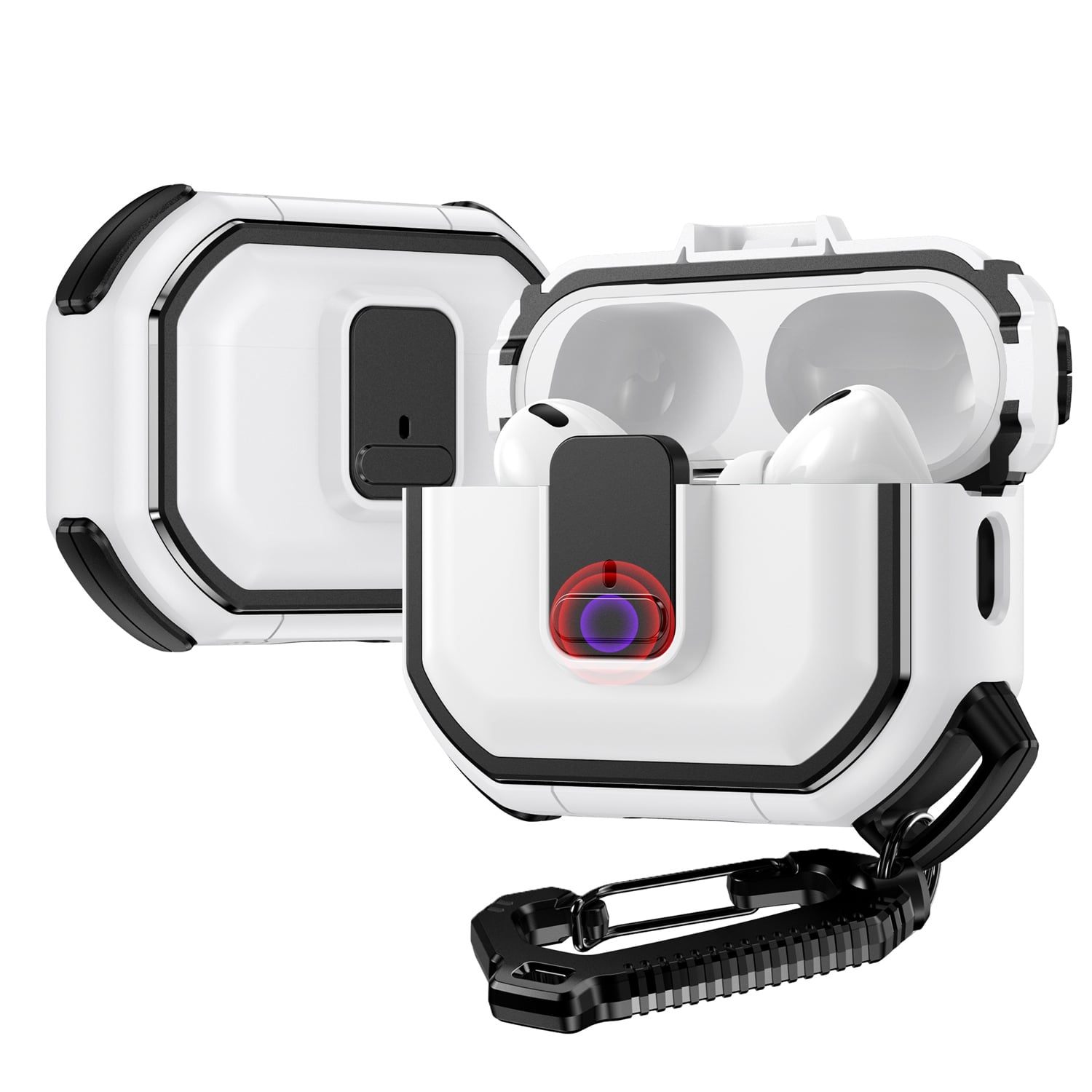 For Earbud Cases 1/2 Switch Button Hybrid with Belt Loop - White