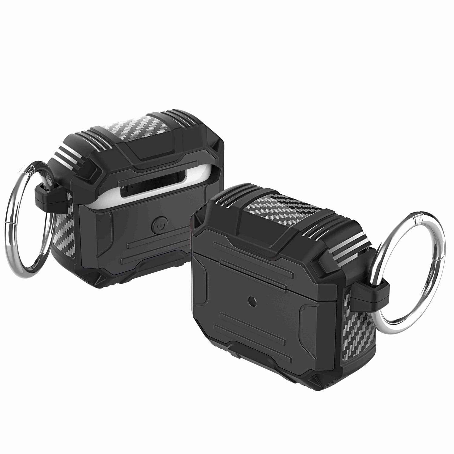 For Earbud Cases 1/2 Rugged ShockProof Hybrid With Metal Hook Case Cover - Black