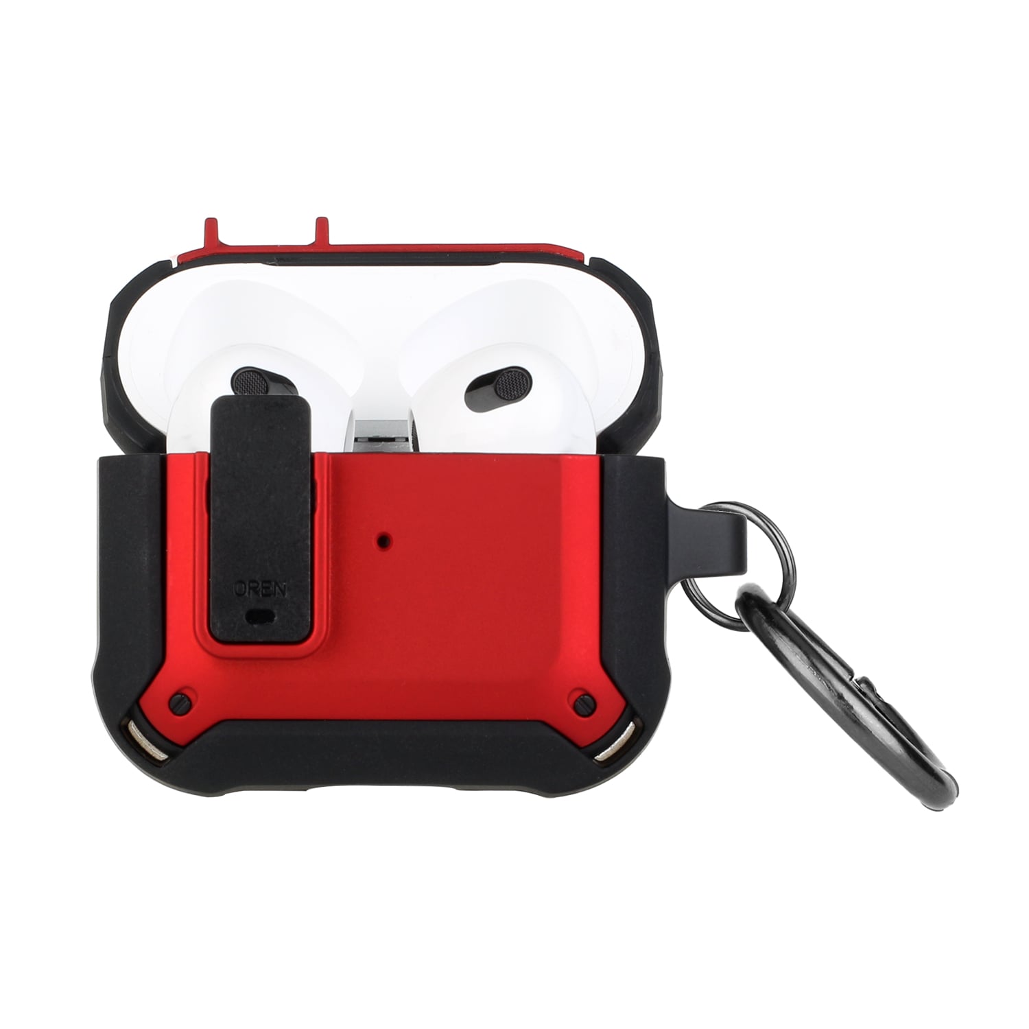 For Earbud Cases 1/2 Switch Closure Premium Ultra ShockProof Hybrid With Metal Hook Case Cover - Black+Re