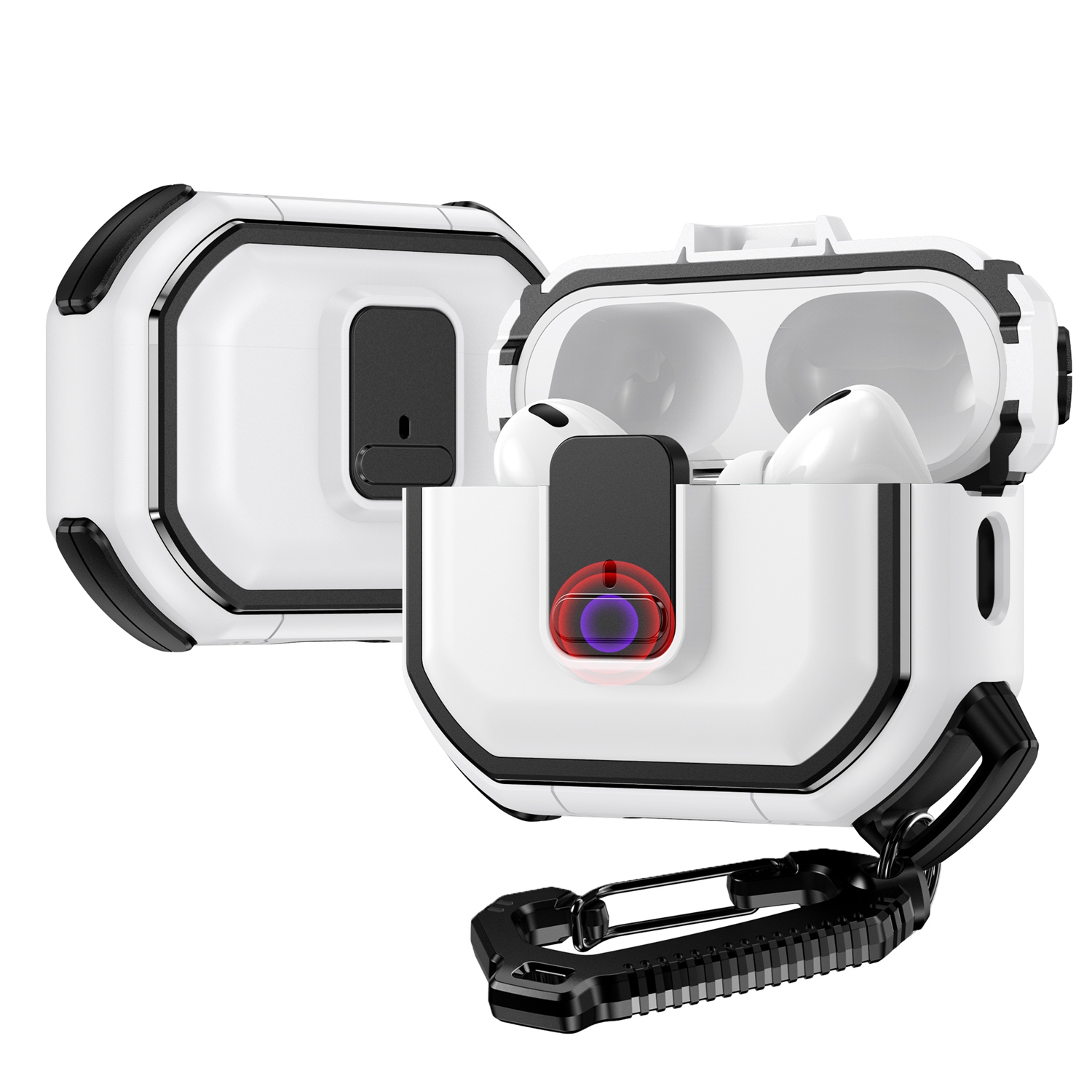 For Earbud Cases Pro Switch Button Hybrid with Belt Loop - White