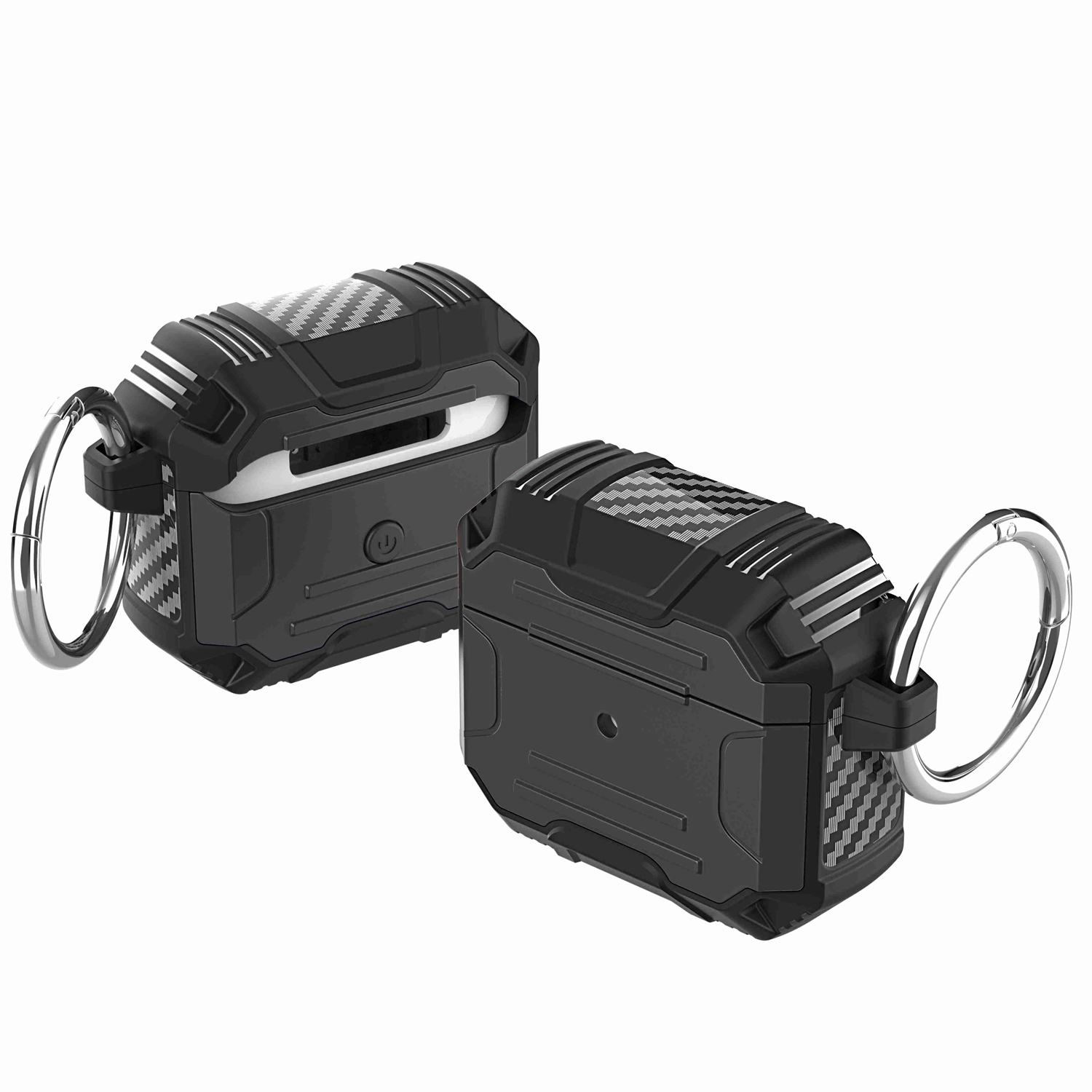 For Earbud Cases Pro Rugged ShockProof Hybrid With Metal Hook Case Cover - Black