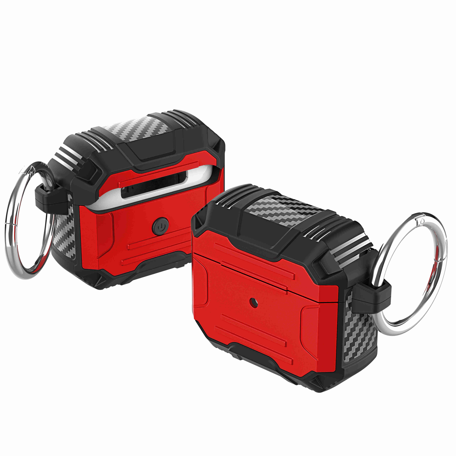 For Earbud Cases Pro Rugged ShockProof Hybrid With Metal Hook Case Cover - Red