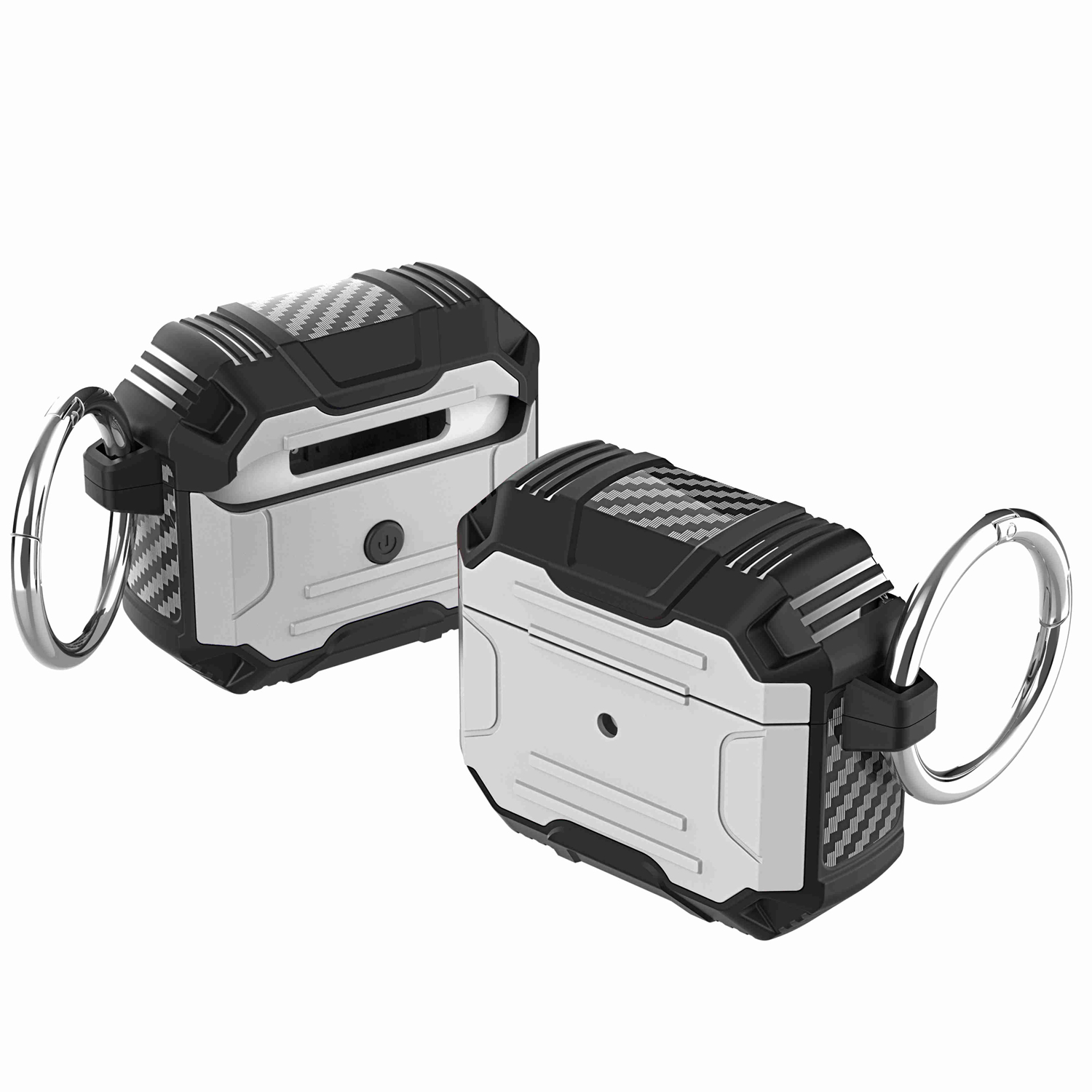 For Earbud Cases Pro Rugged ShockProof Hybrid With Metal Hook Case Cover - Silver