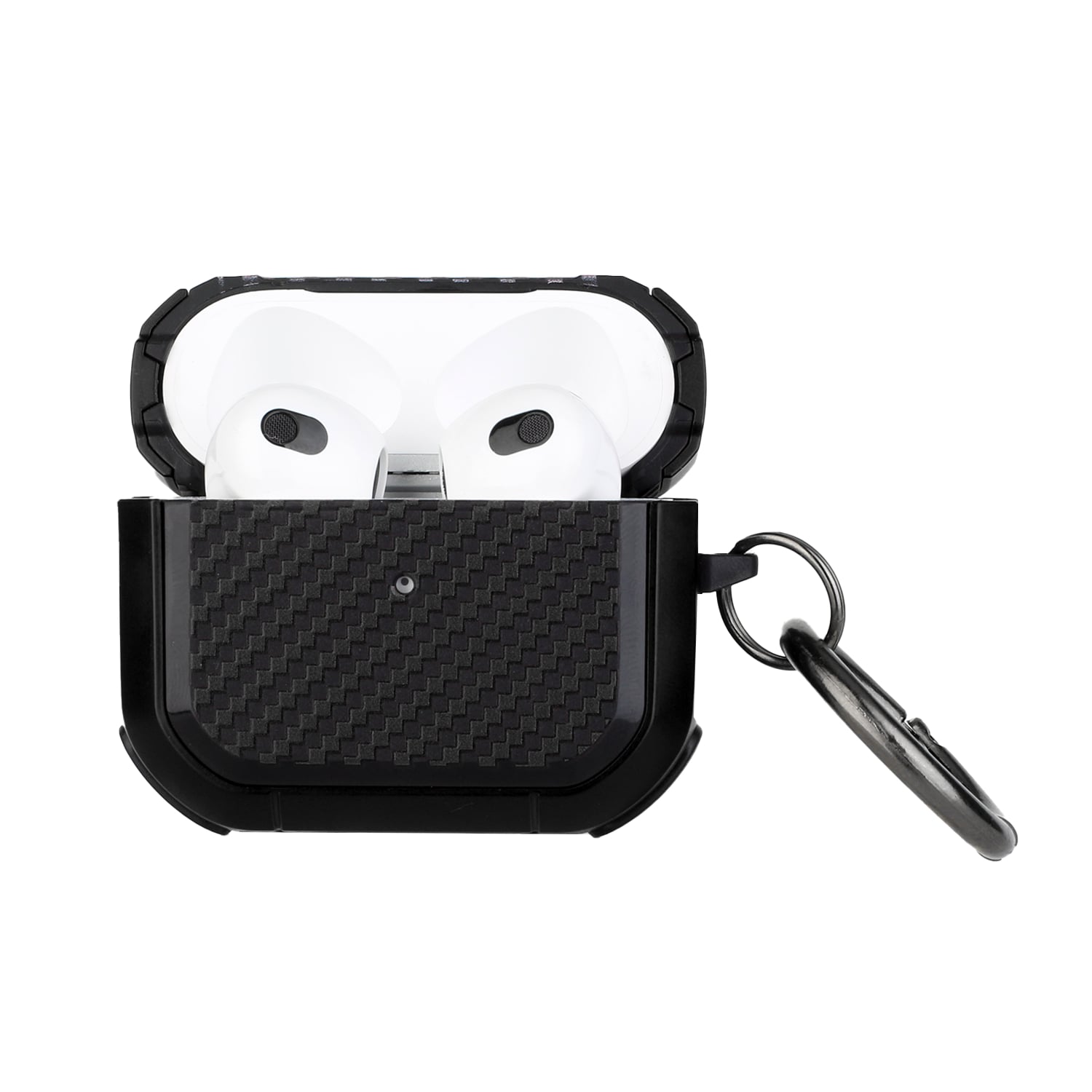 For Earbud Cases Pro2 (2022 2nd Version) Carbon Fiber Design Hybrid With Metal Hook Case Cover - Black